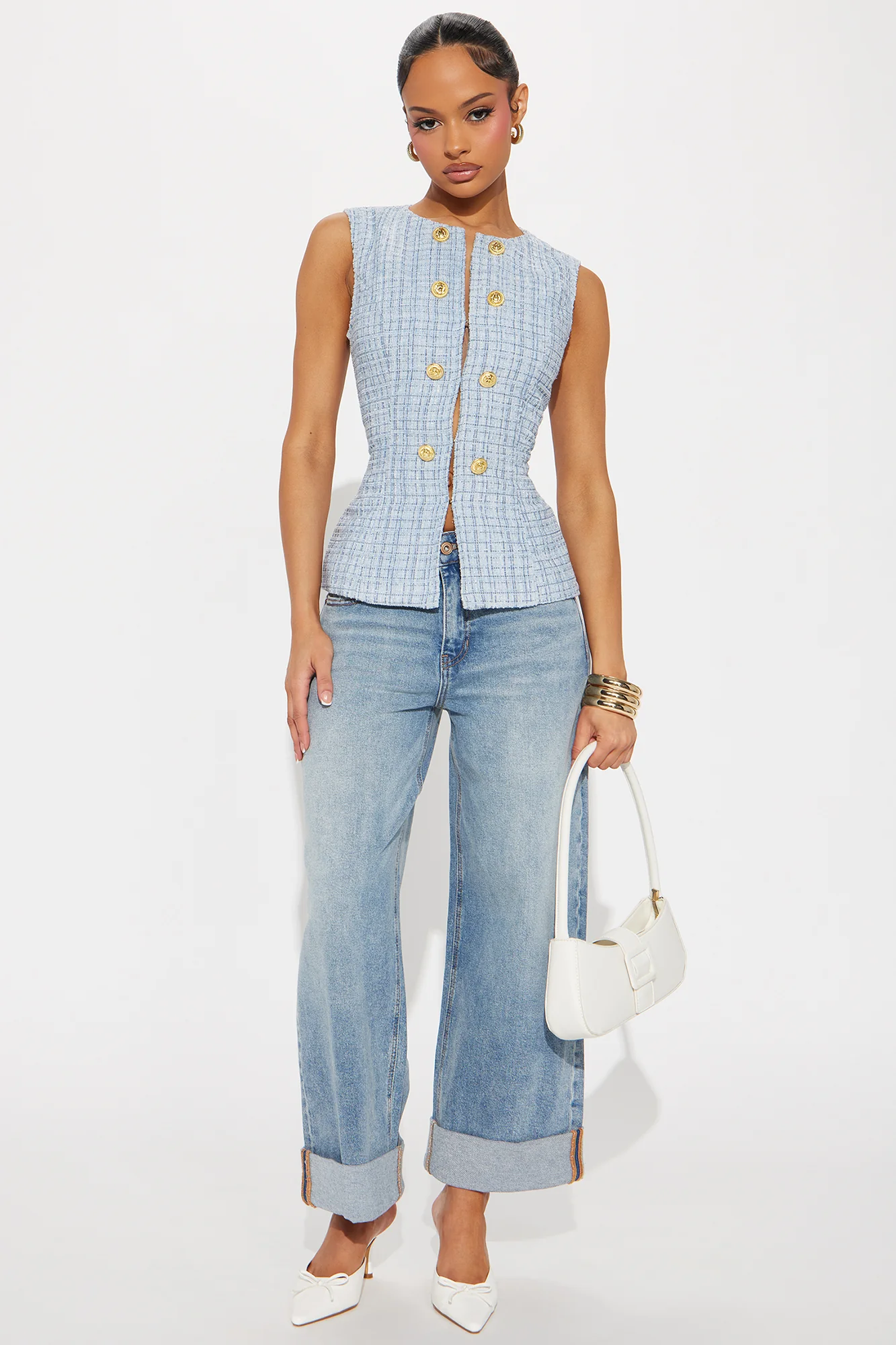 Elegant Love Tweed Vest Top - Blue - Image 3