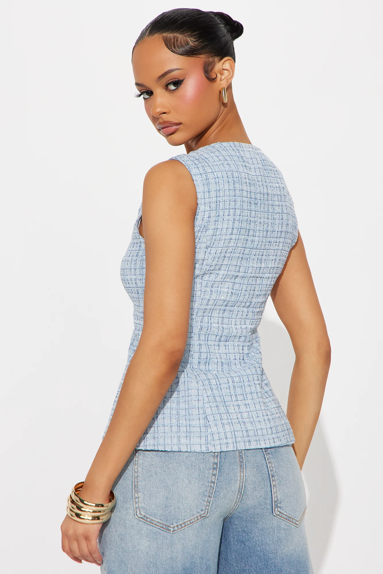 Elegant Love Tweed Vest Top - Blue - Image 4