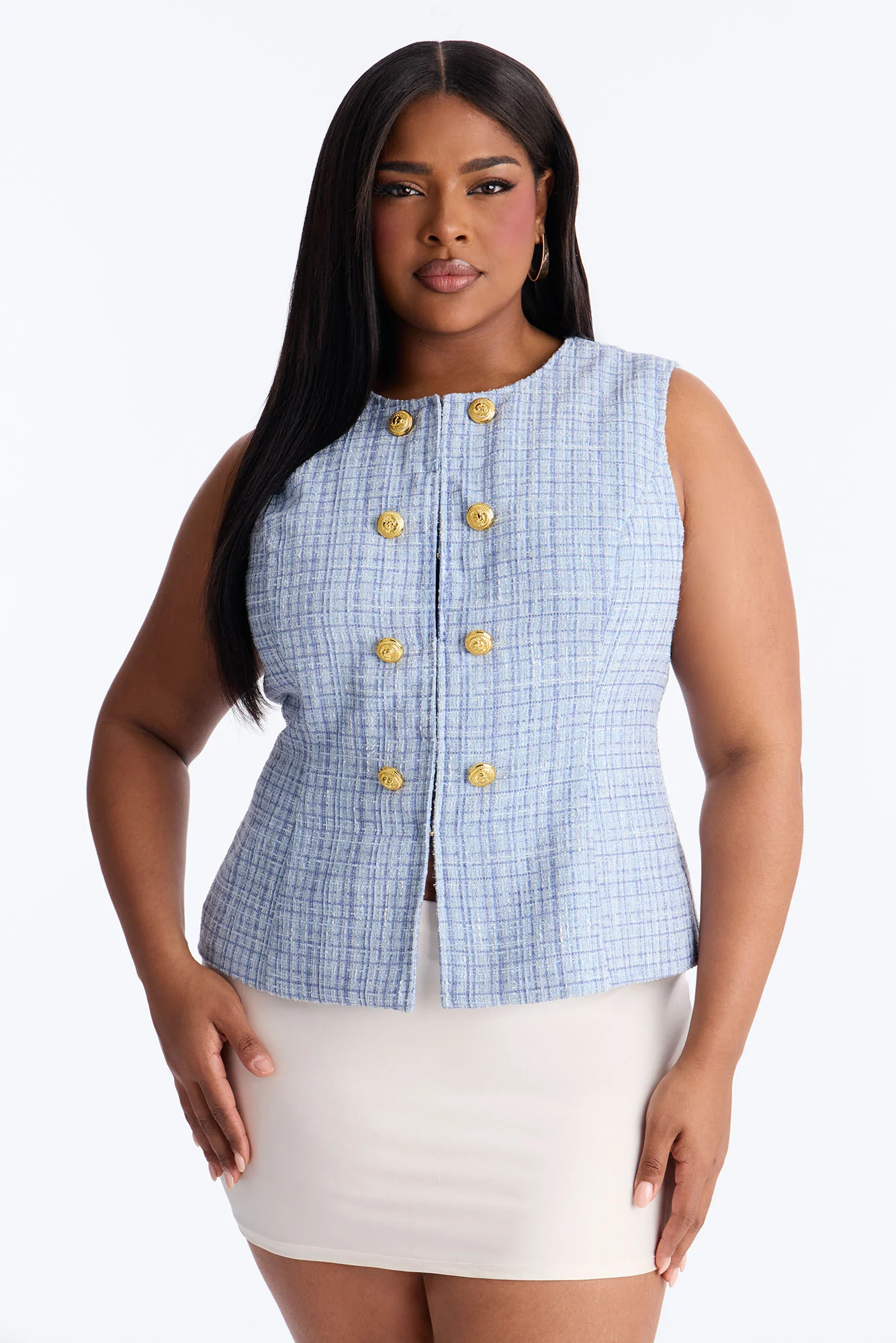 Elegant Love Tweed Vest Top - Blue - Image 6