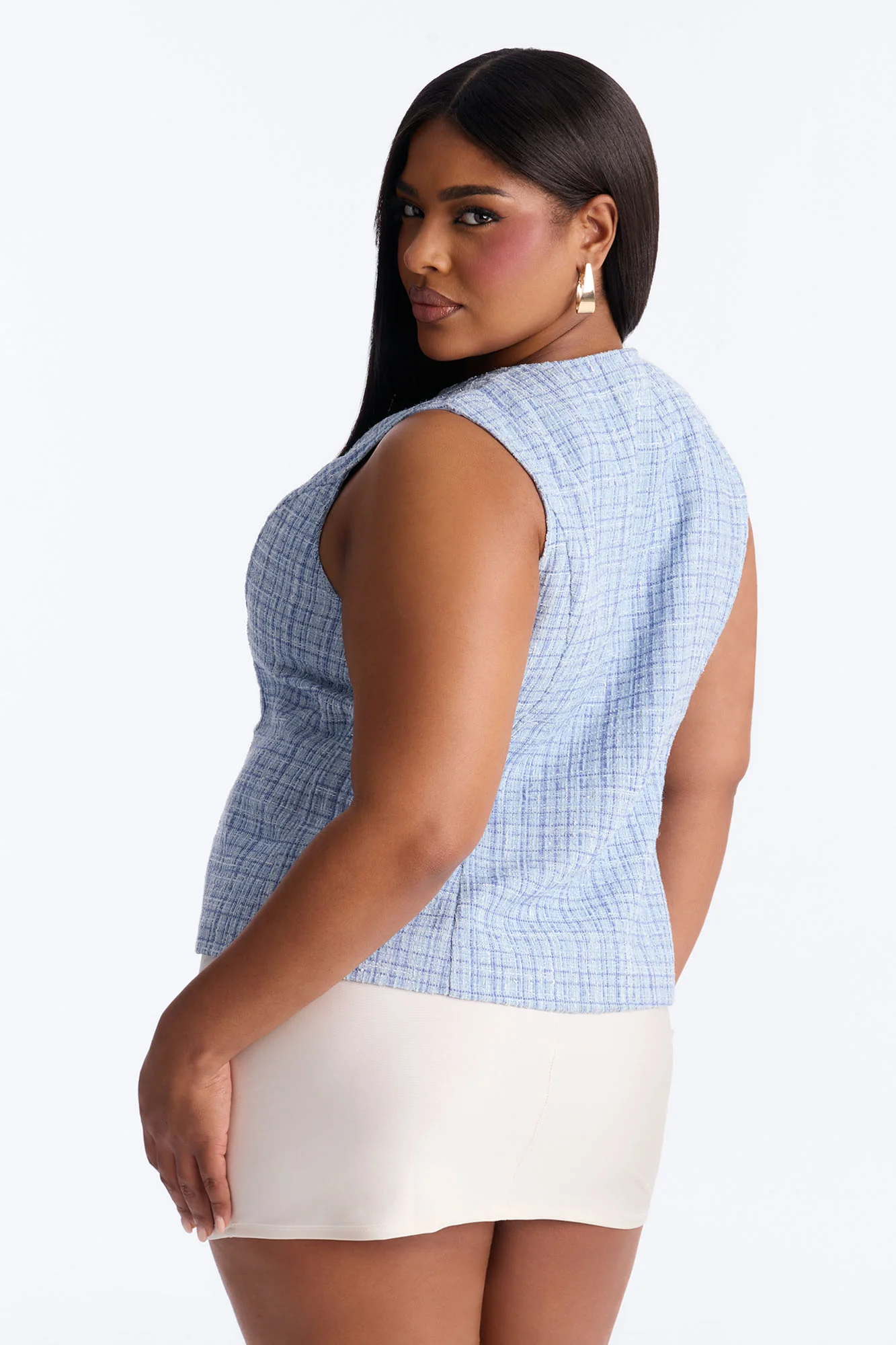 Elegant Love Tweed Vest Top - Blue - Image 9