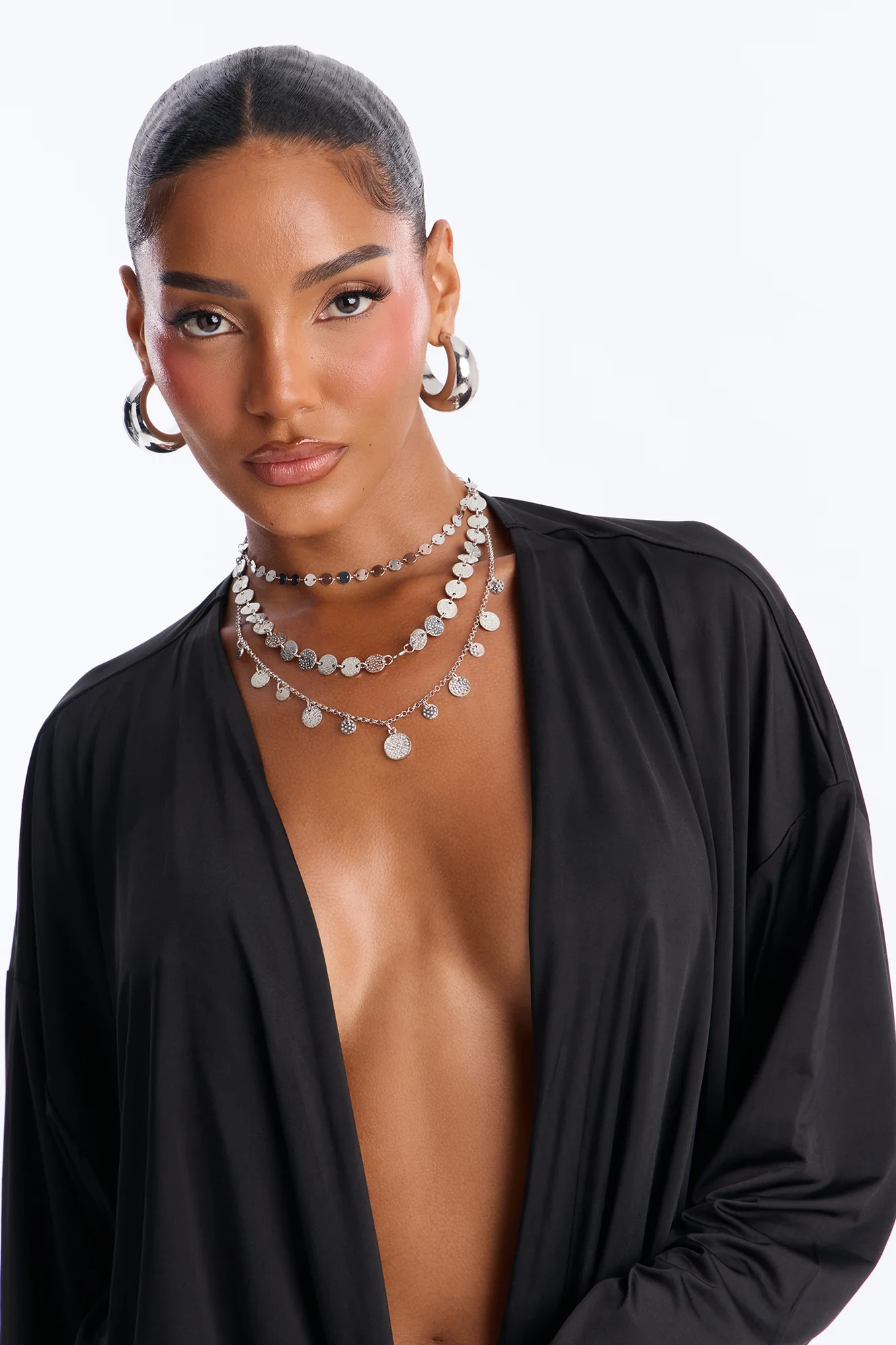 Elena Coin Hardware Layered Necklace - Silver - Image 2