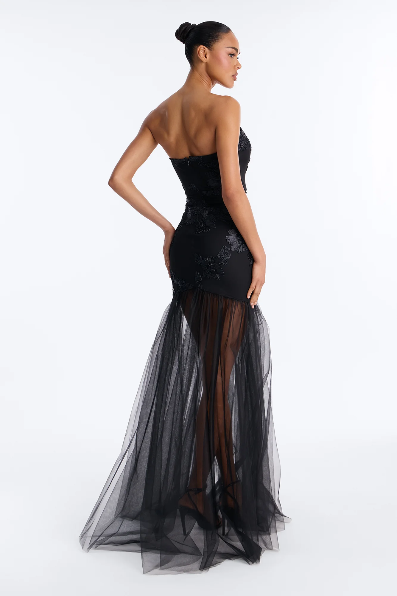 Elena Embroidered Mermaid Gown - Black - Image 4