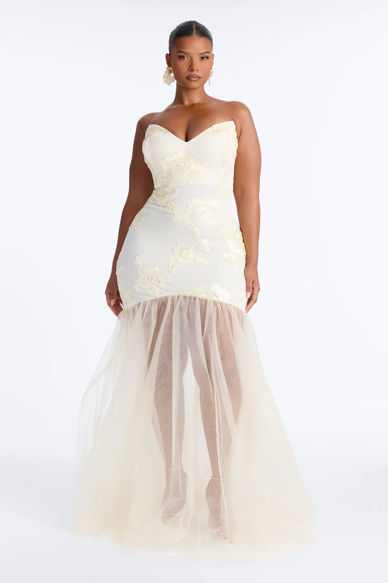 Elena Embroidered Mermaid Gown - White - Image 5
