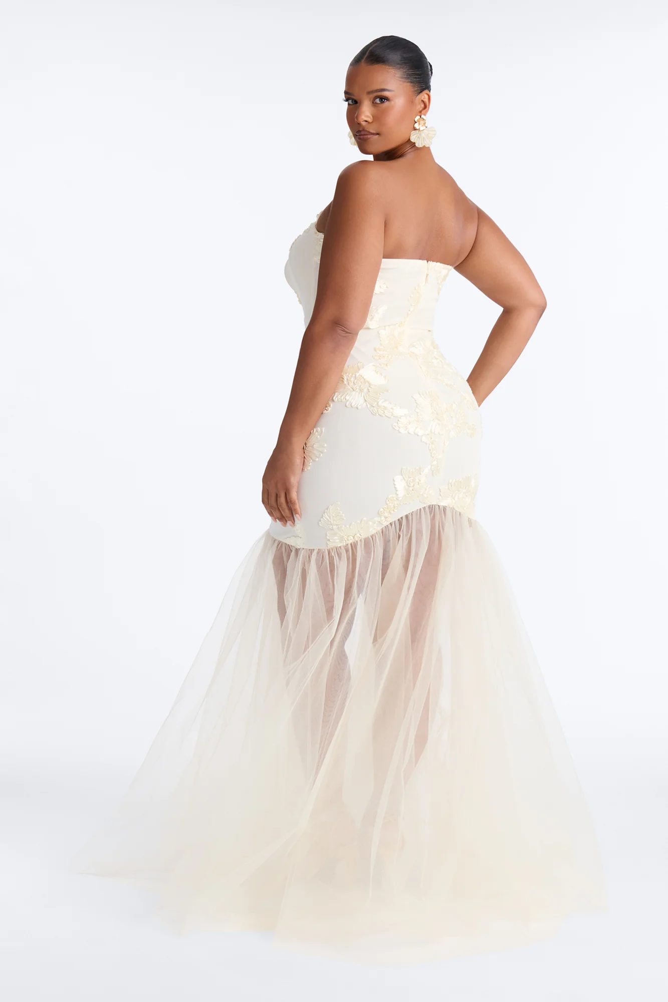 Elena Embroidered Mermaid Gown - White - Image 8