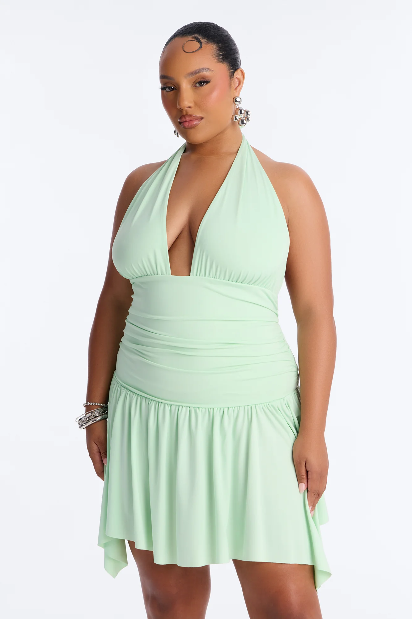 Elena Halter Ruched Mini Dress - Sage - Image 6