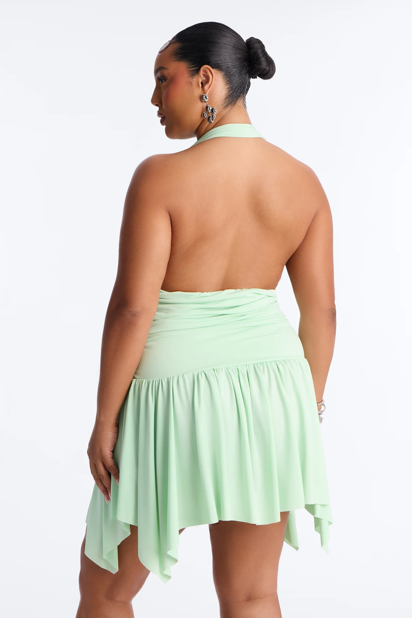 Elena Halter Ruched Mini Dress - Sage - Image 8