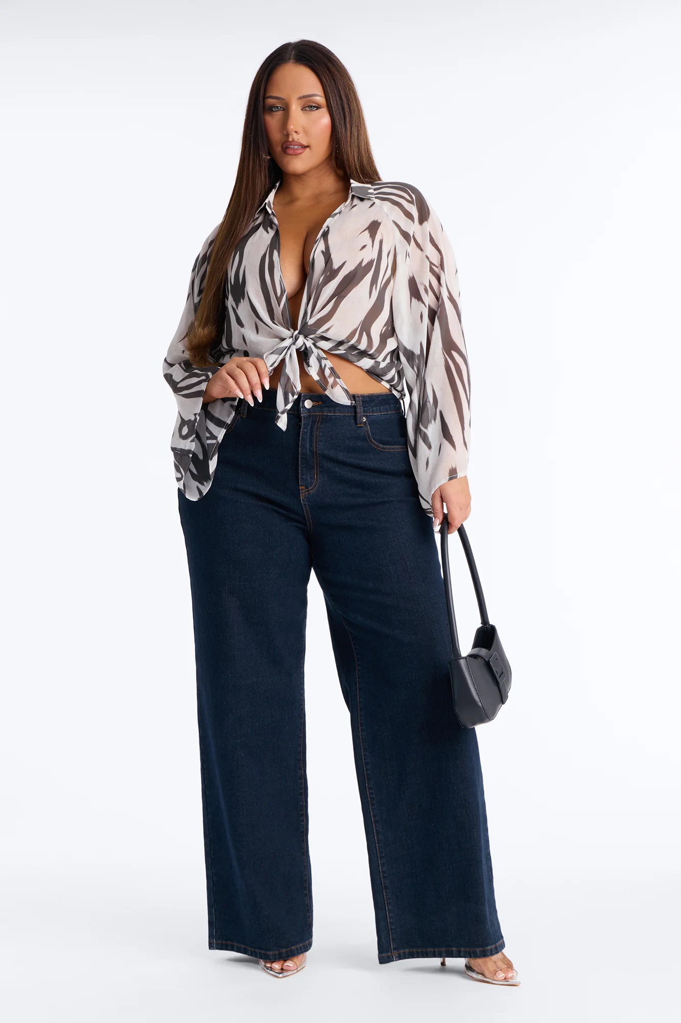 Elevated Energy Tie Front Chiffon Top - Black/White - Image 6