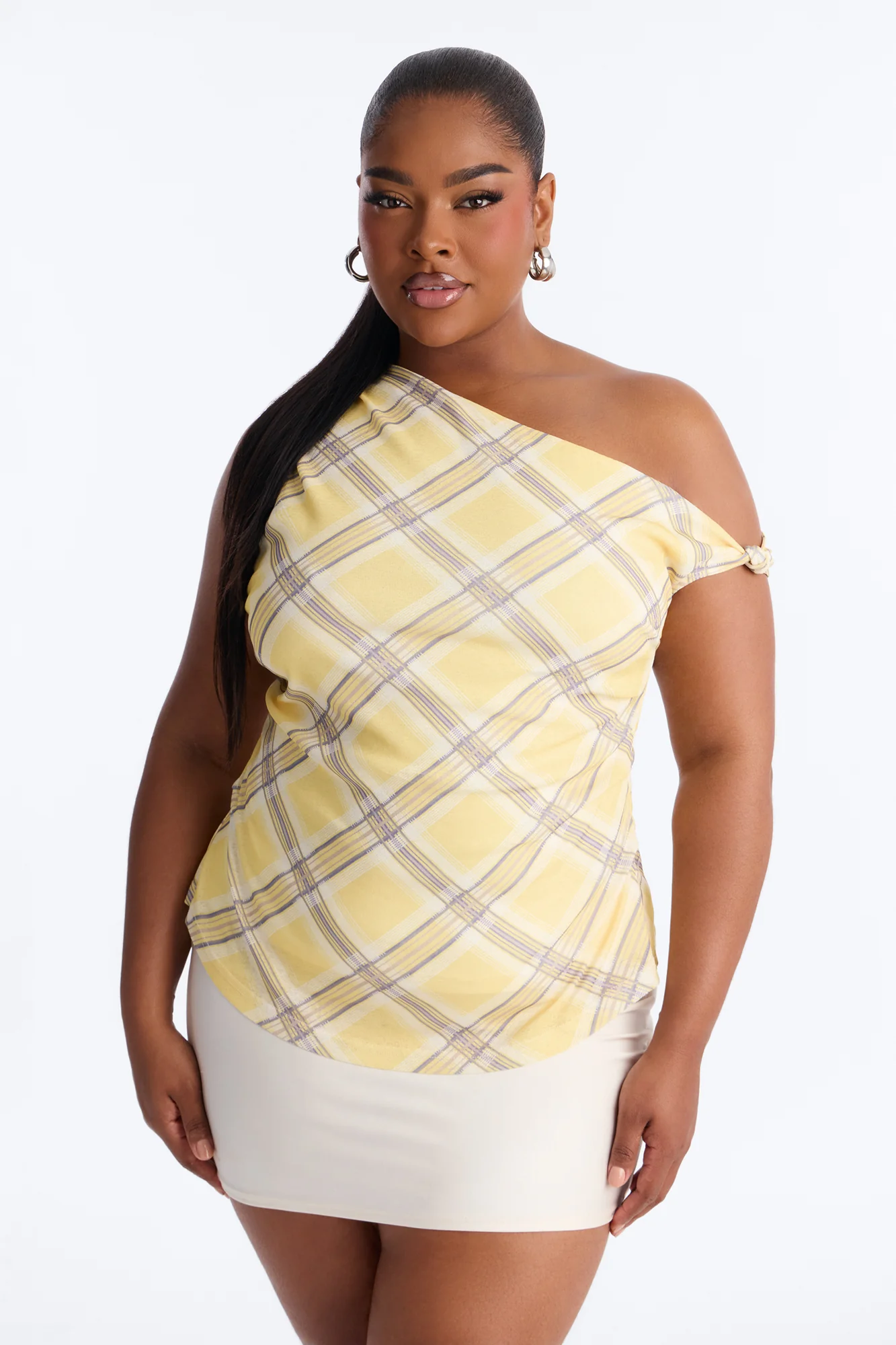 Elevated Life One Shoulder Ruched Plaid Top - Yellow/combo - Image 6