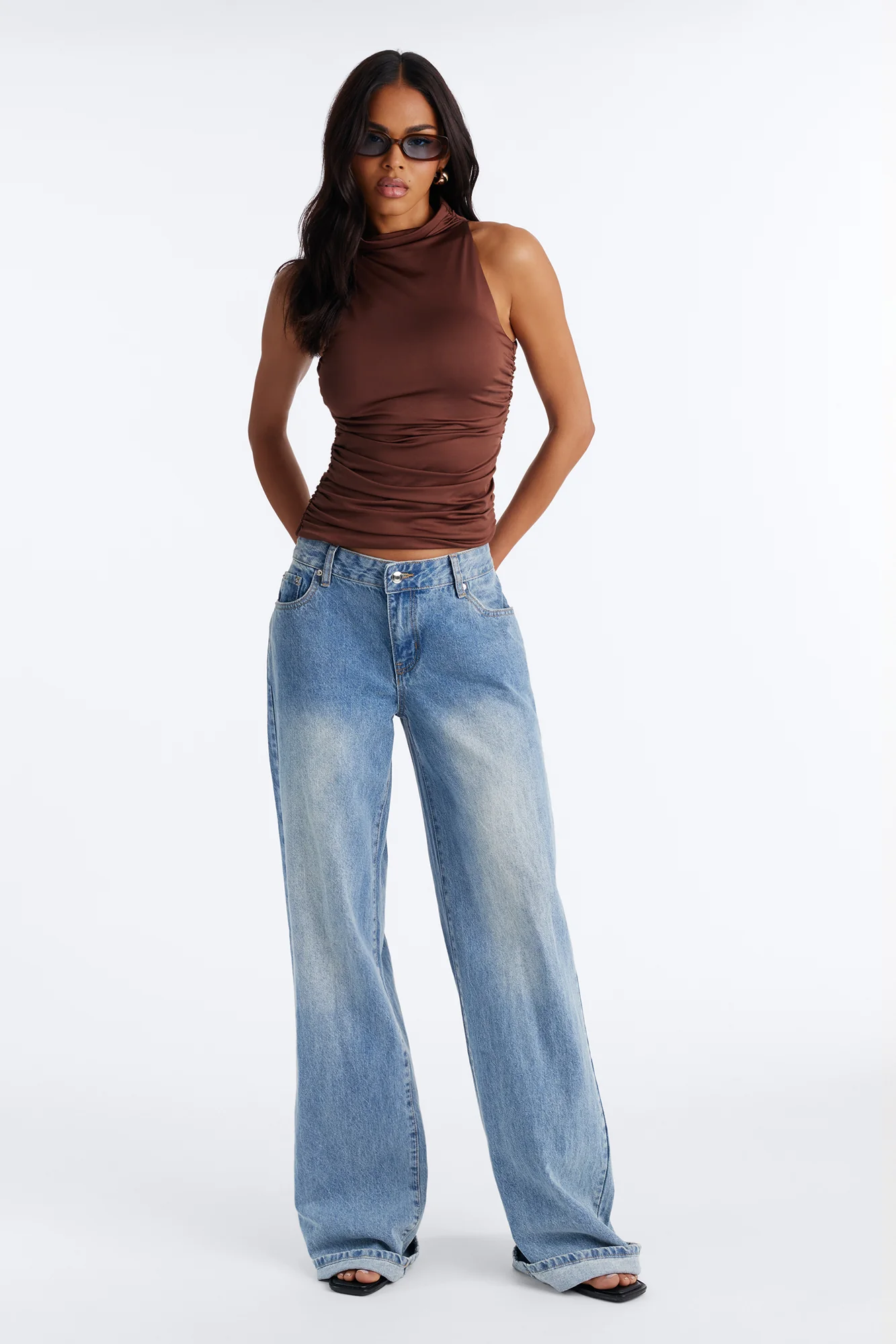 Eliana High Neck Top - Brown - Image 2