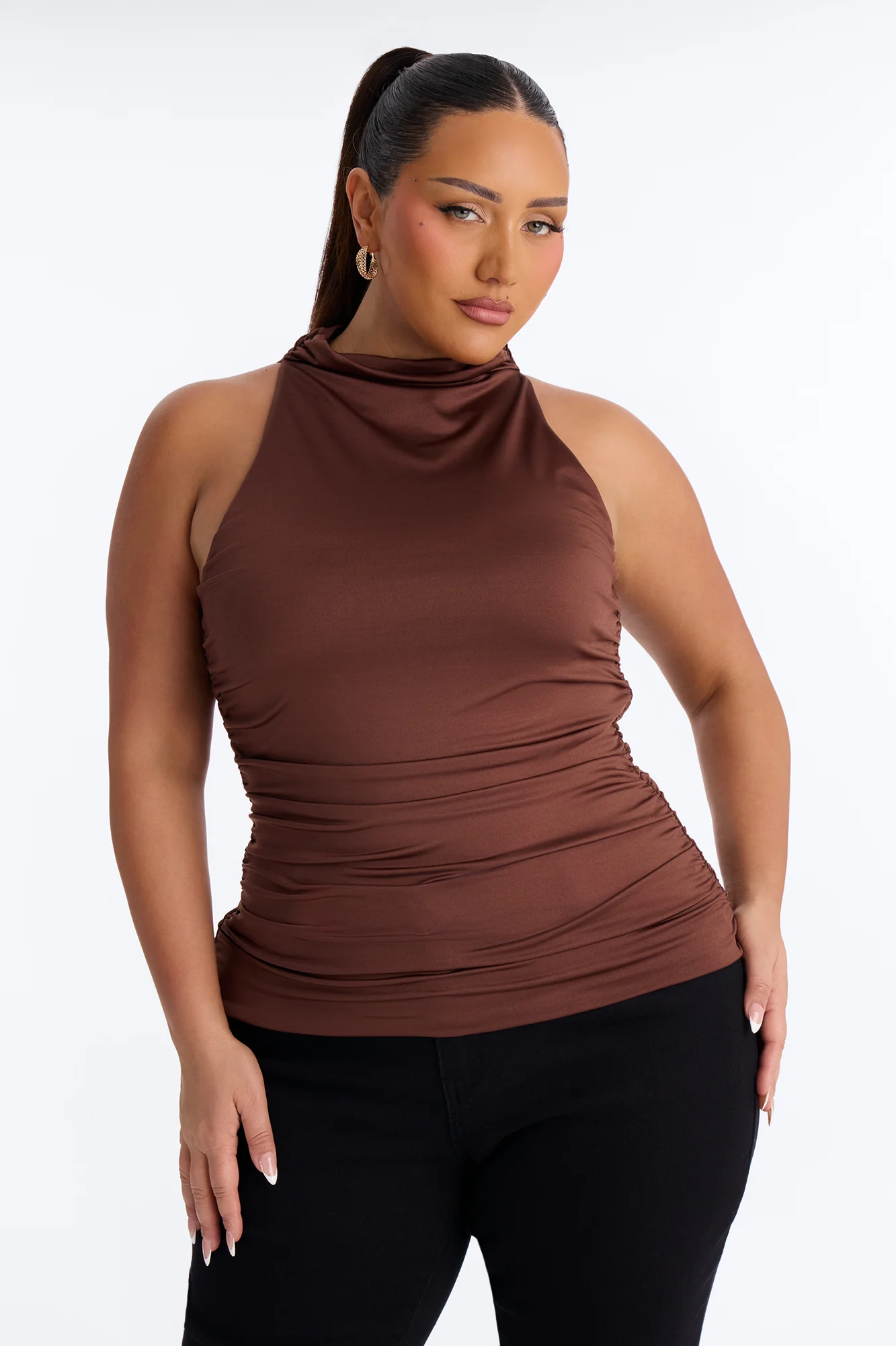 Eliana High Neck Top - Brown - Image 5