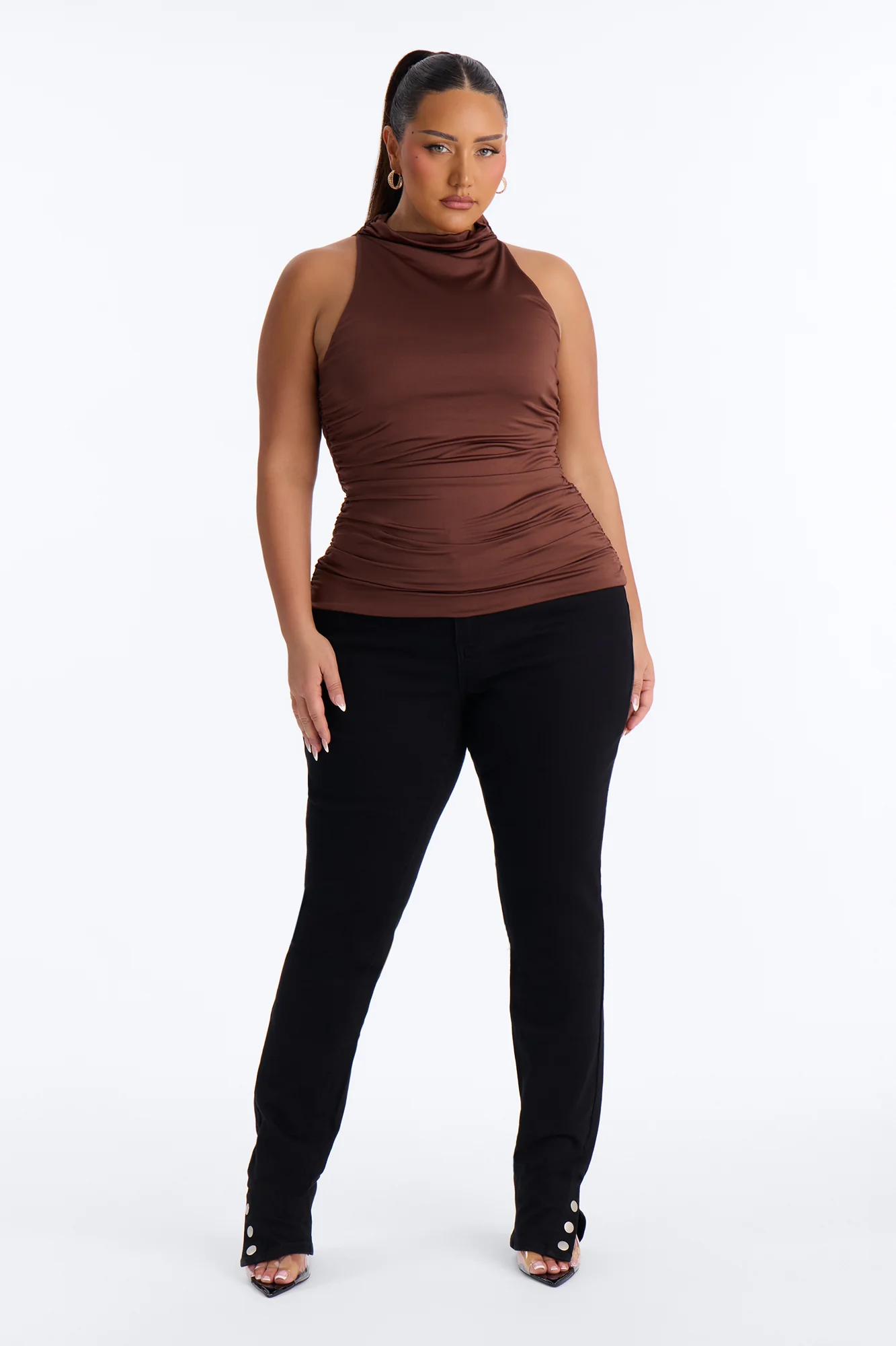 Eliana High Neck Top - Brown - Image 6