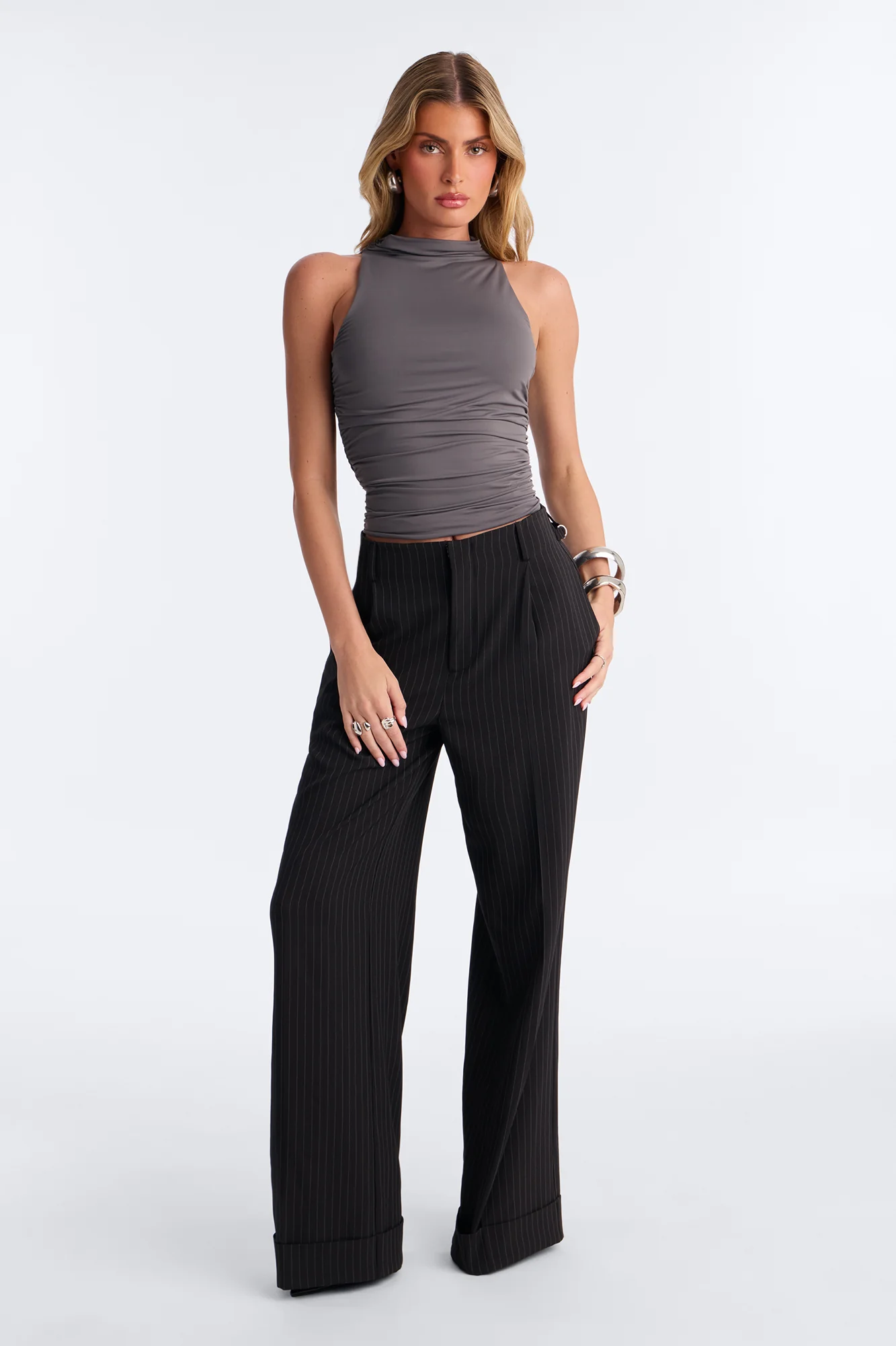 Eliana High Neck Top - Charcoal - Image 2