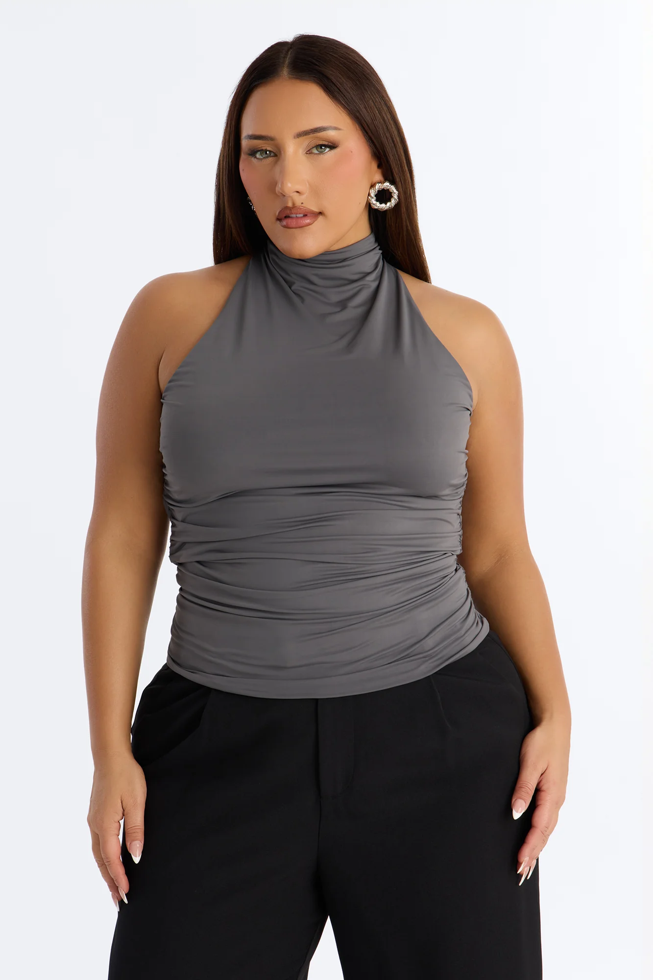Eliana High Neck Top - Charcoal - Image 5