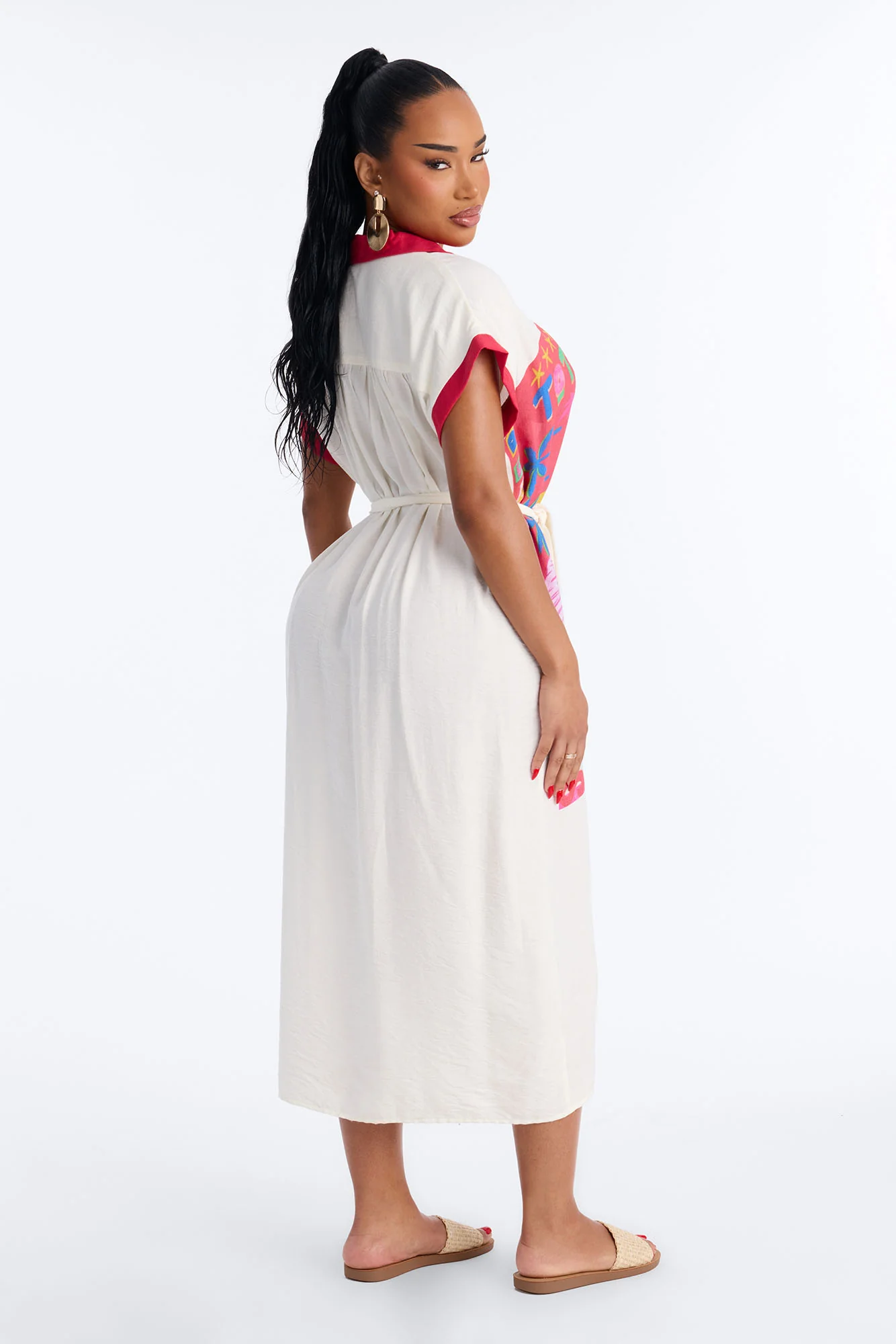 Elisa Printed Shirt Midi Dress - White/combo - Image 4
