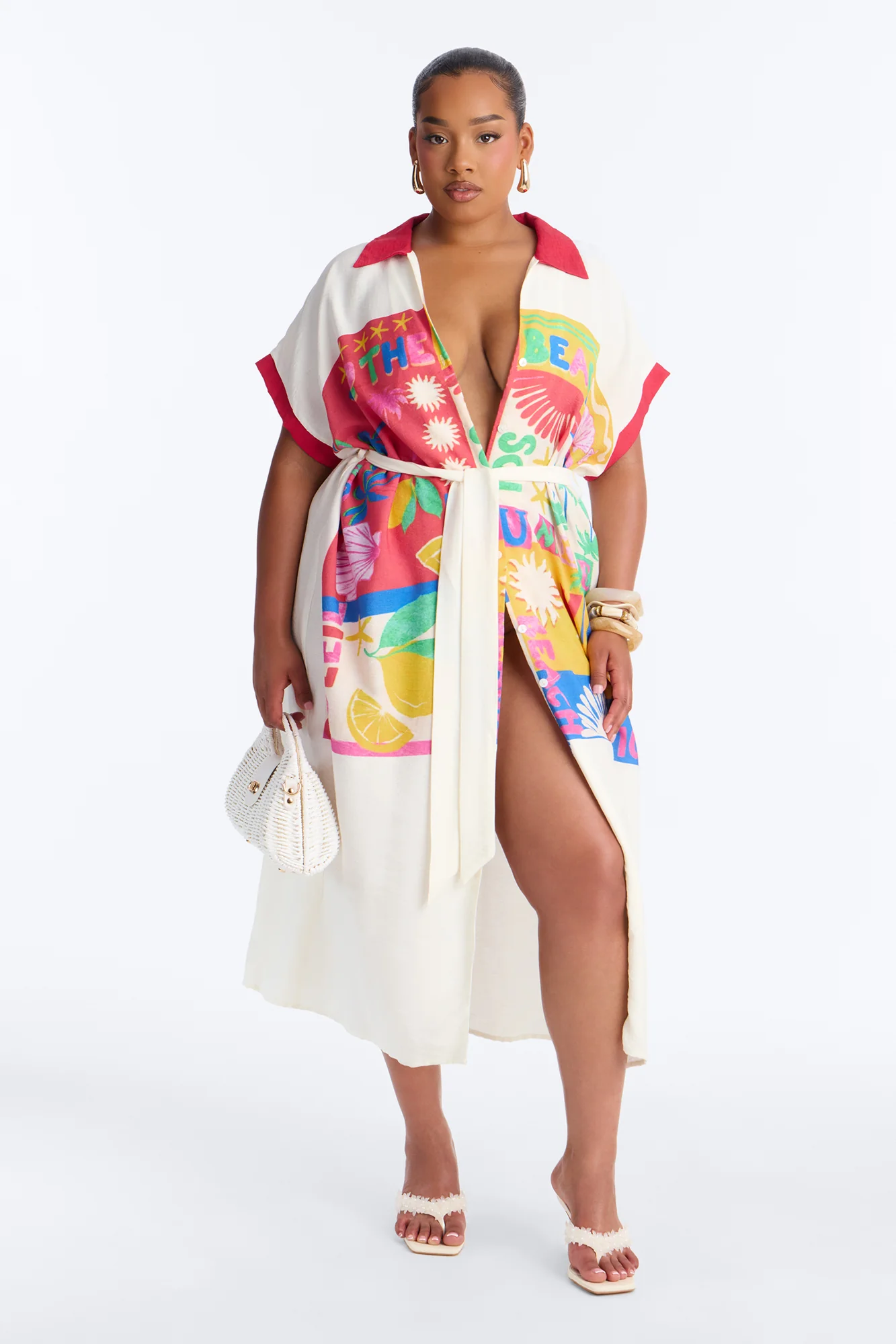 Elisa Printed Shirt Midi Dress - White/combo - Image 5