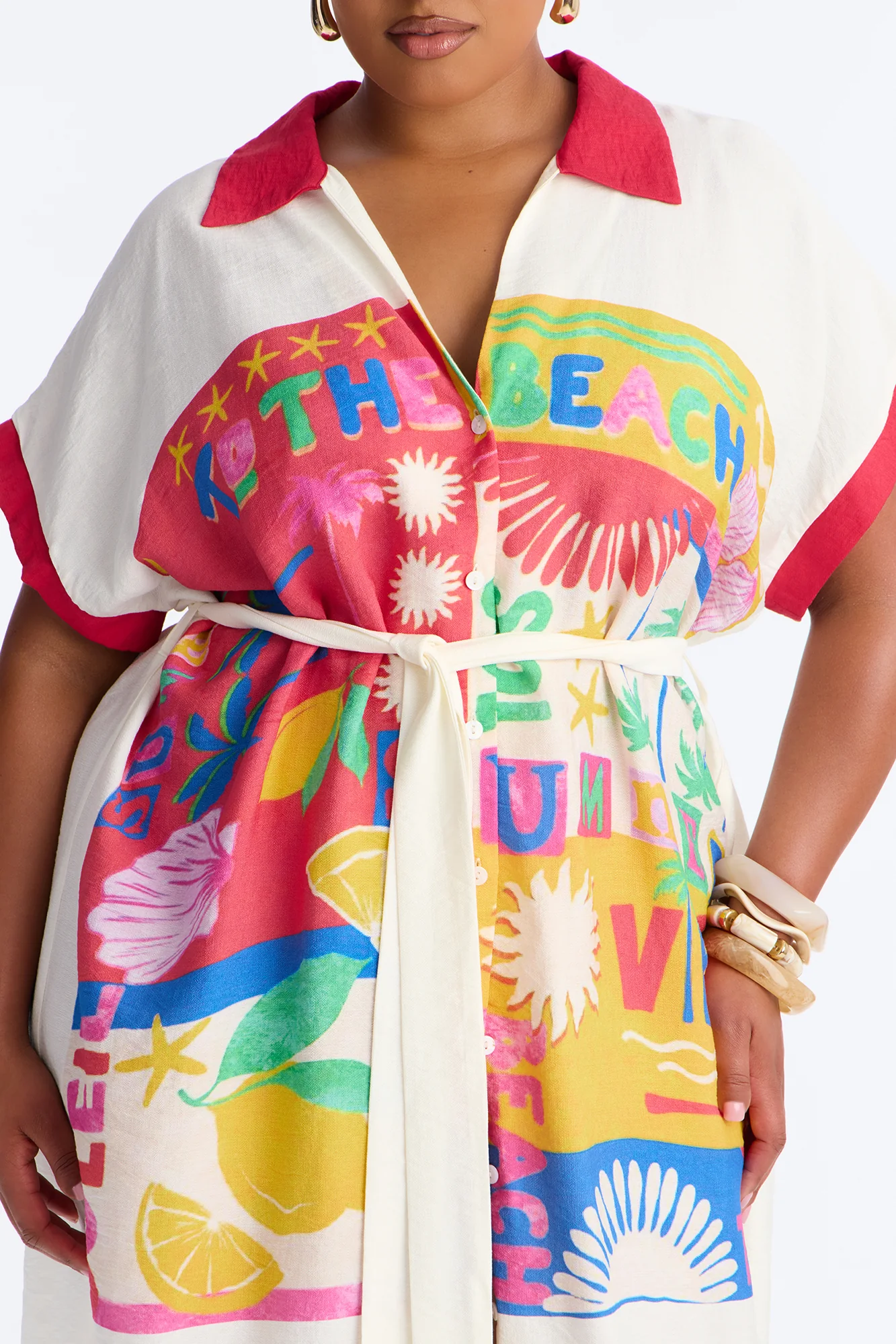 Elisa Printed Shirt Midi Dress - White/combo - Image 7
