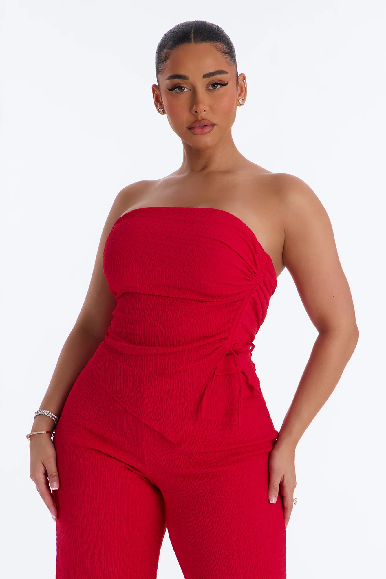 Elise Strapless Textured Pant Set - Red - Image 2