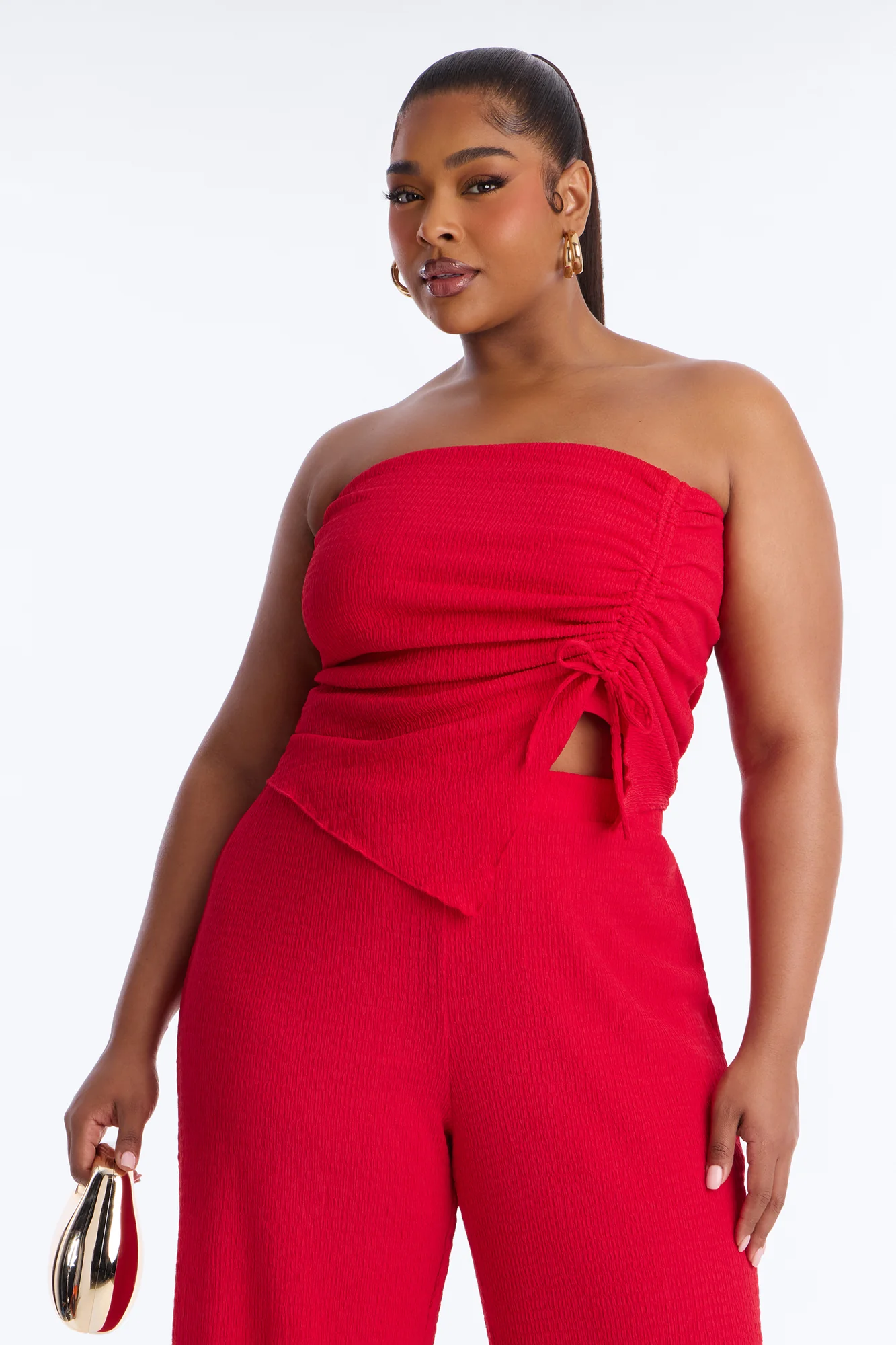Elise Strapless Textured Pant Set - Red - Image 6