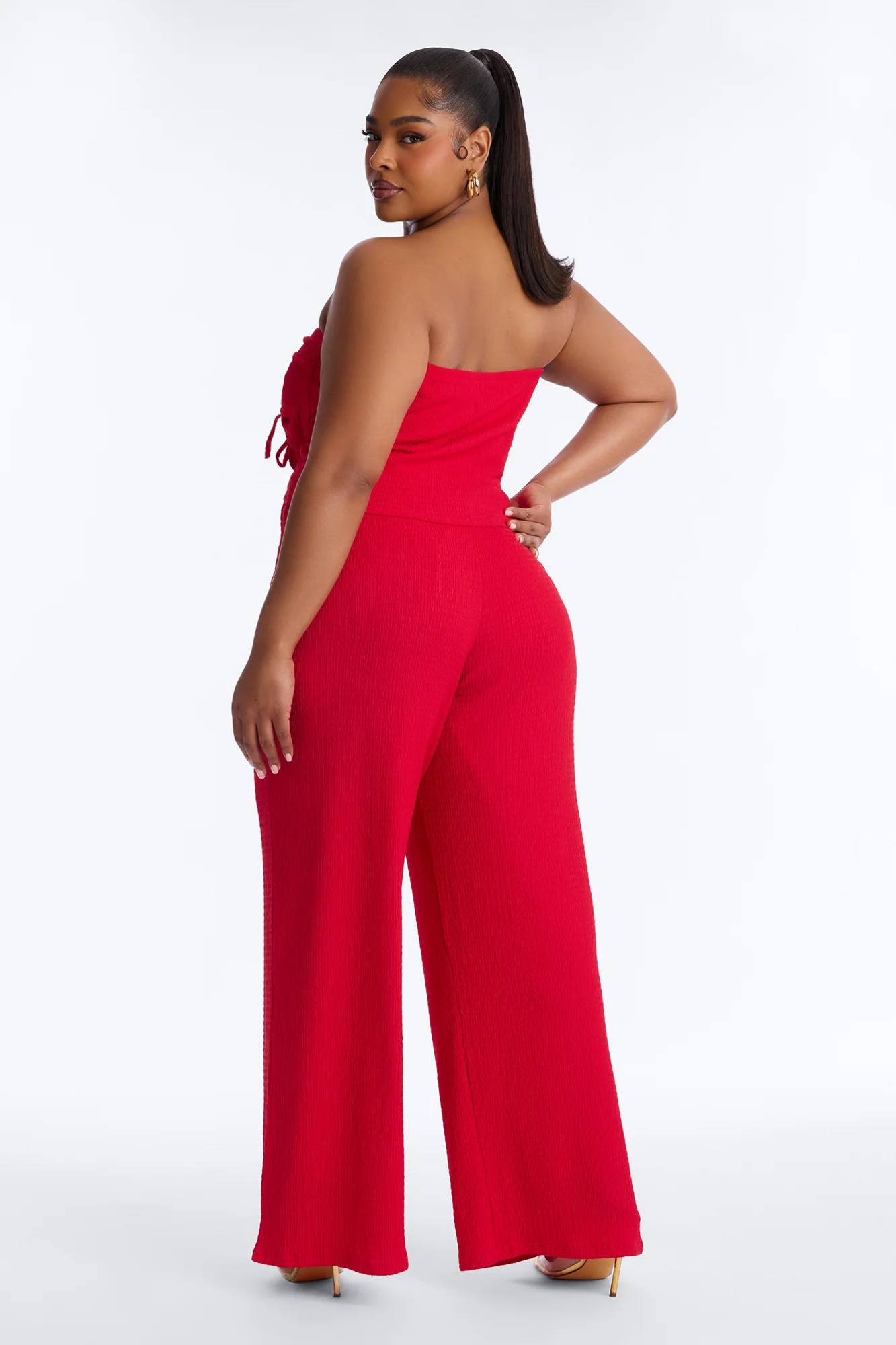Elise Strapless Textured Pant Set - Red - Image 8