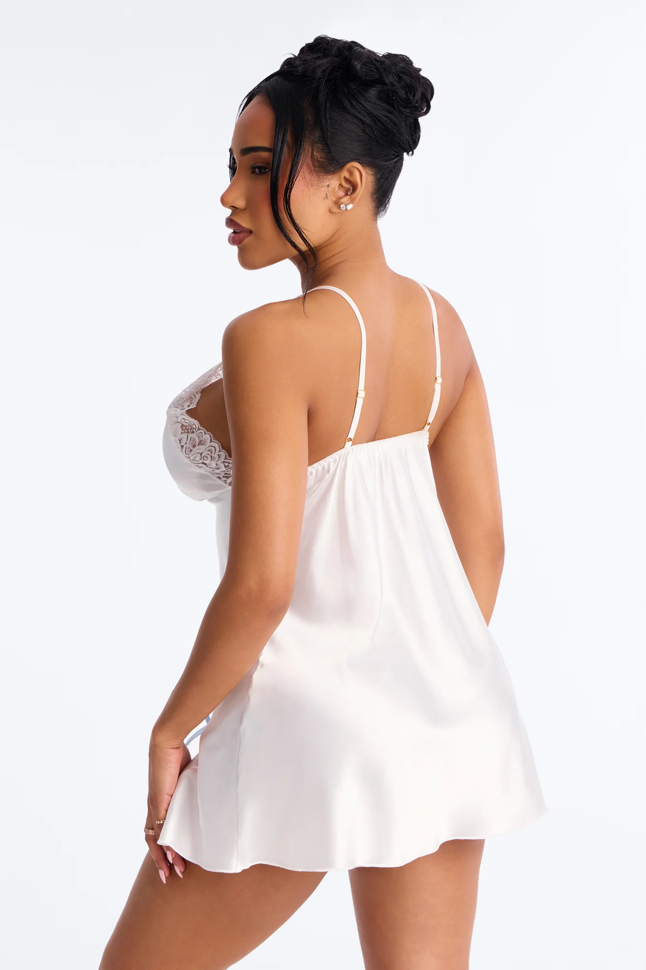 Elisia Lace Trimmed Chemise - White - Image 3