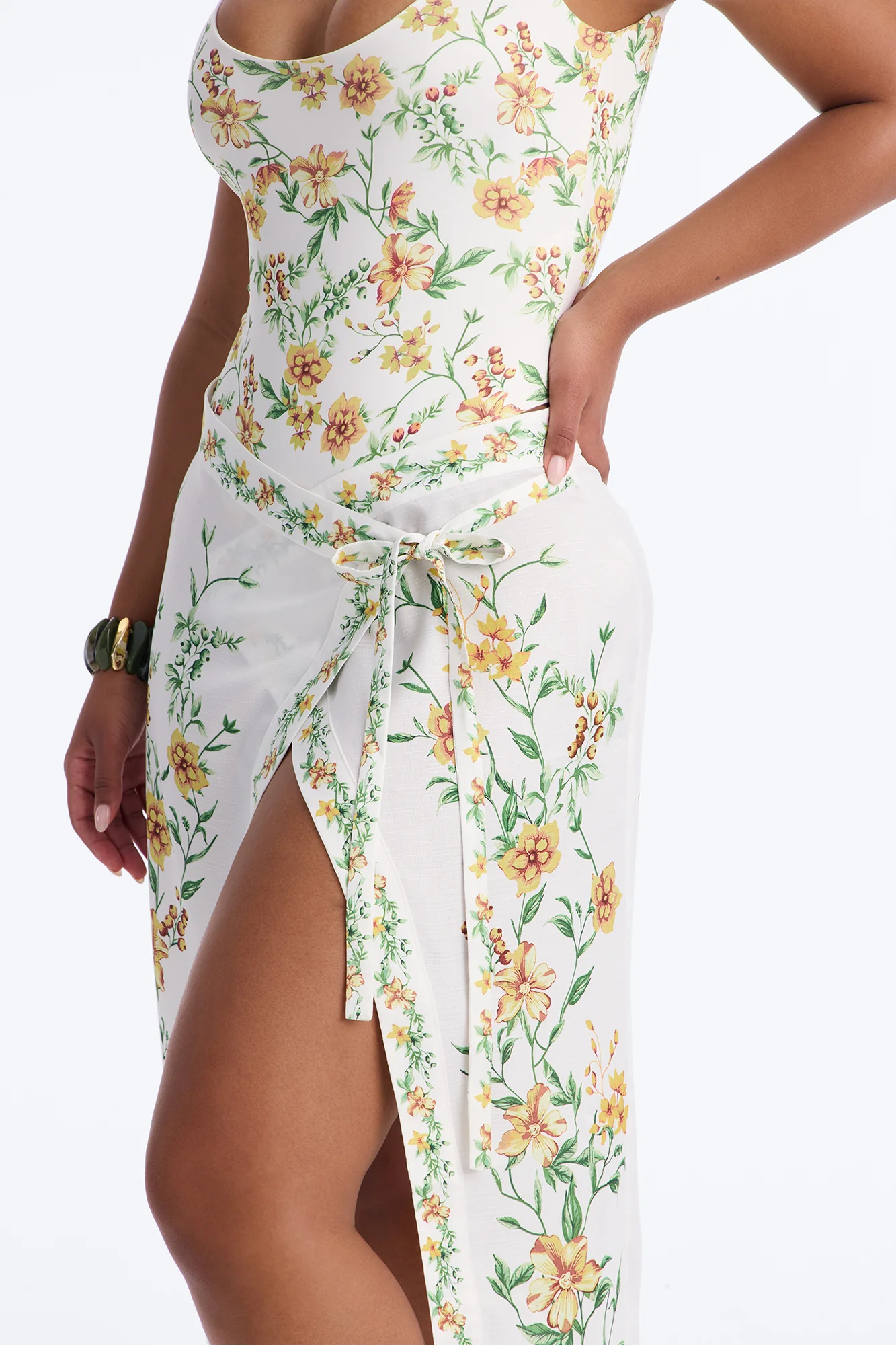 Eliza Wildflower Linen Wrap Skirt Set - White/combo - Image 4