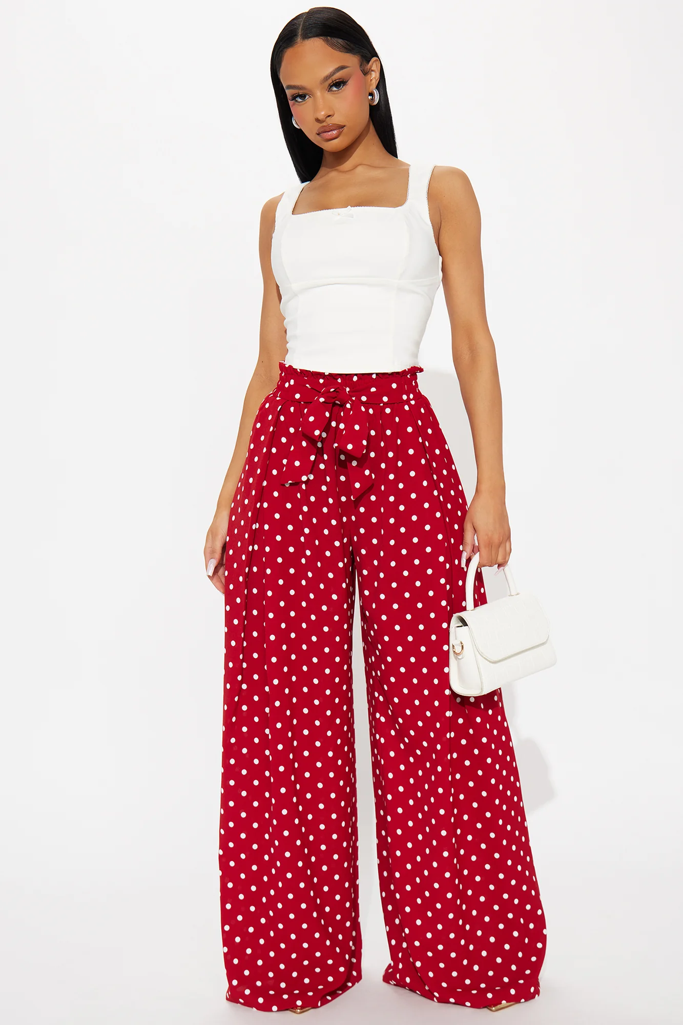 Ella Polka Dot Wide Leg Pant - Red/White