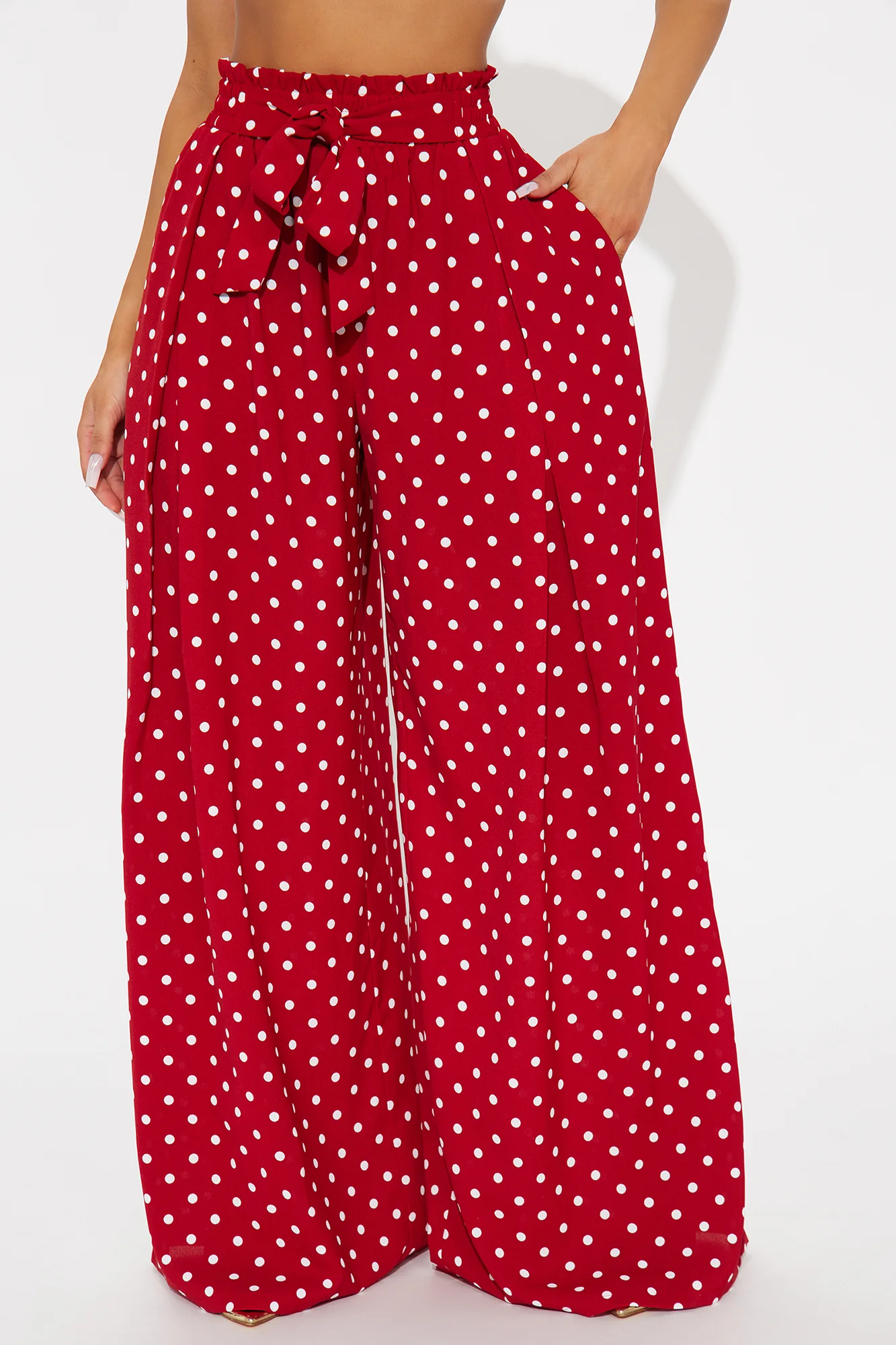 Ella Polka Dot Wide Leg Pant - Red/White - Image 2