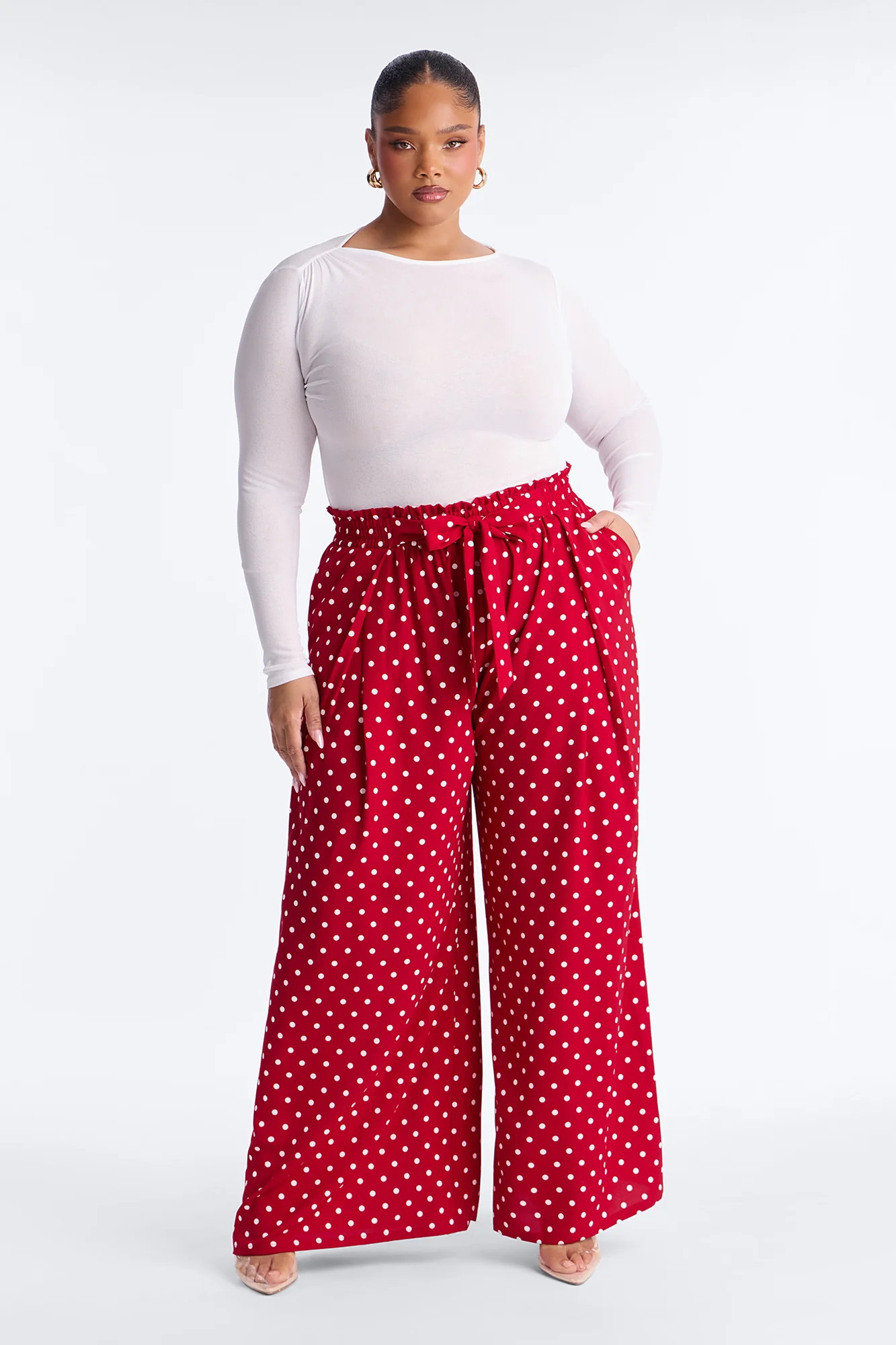 Ella Polka Dot Wide Leg Pant - Red/White - Image 4