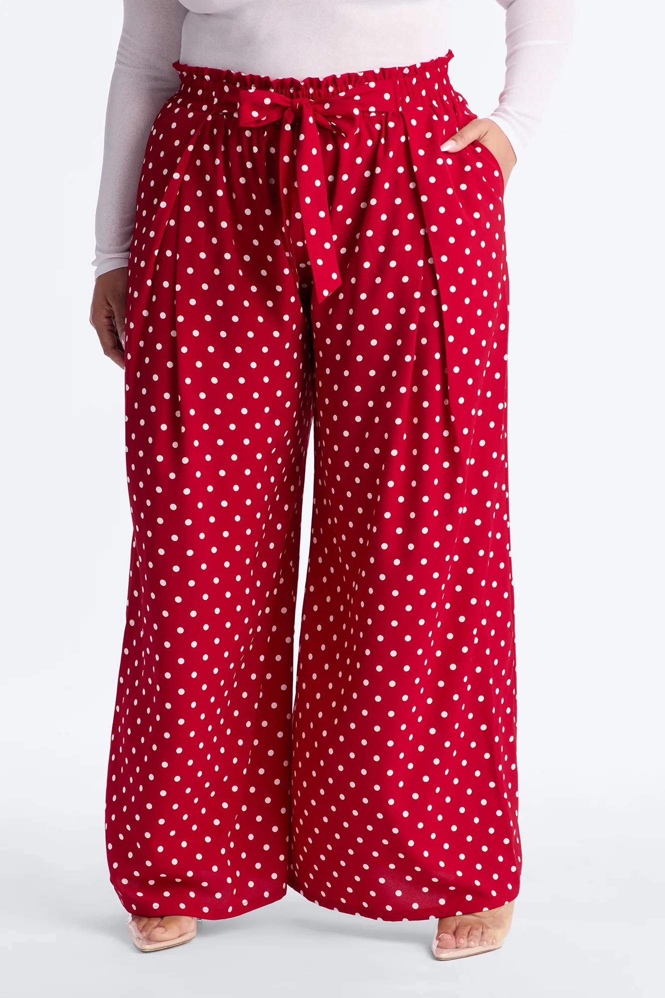 Ella Polka Dot Wide Leg Pant - Red/White - Image 5