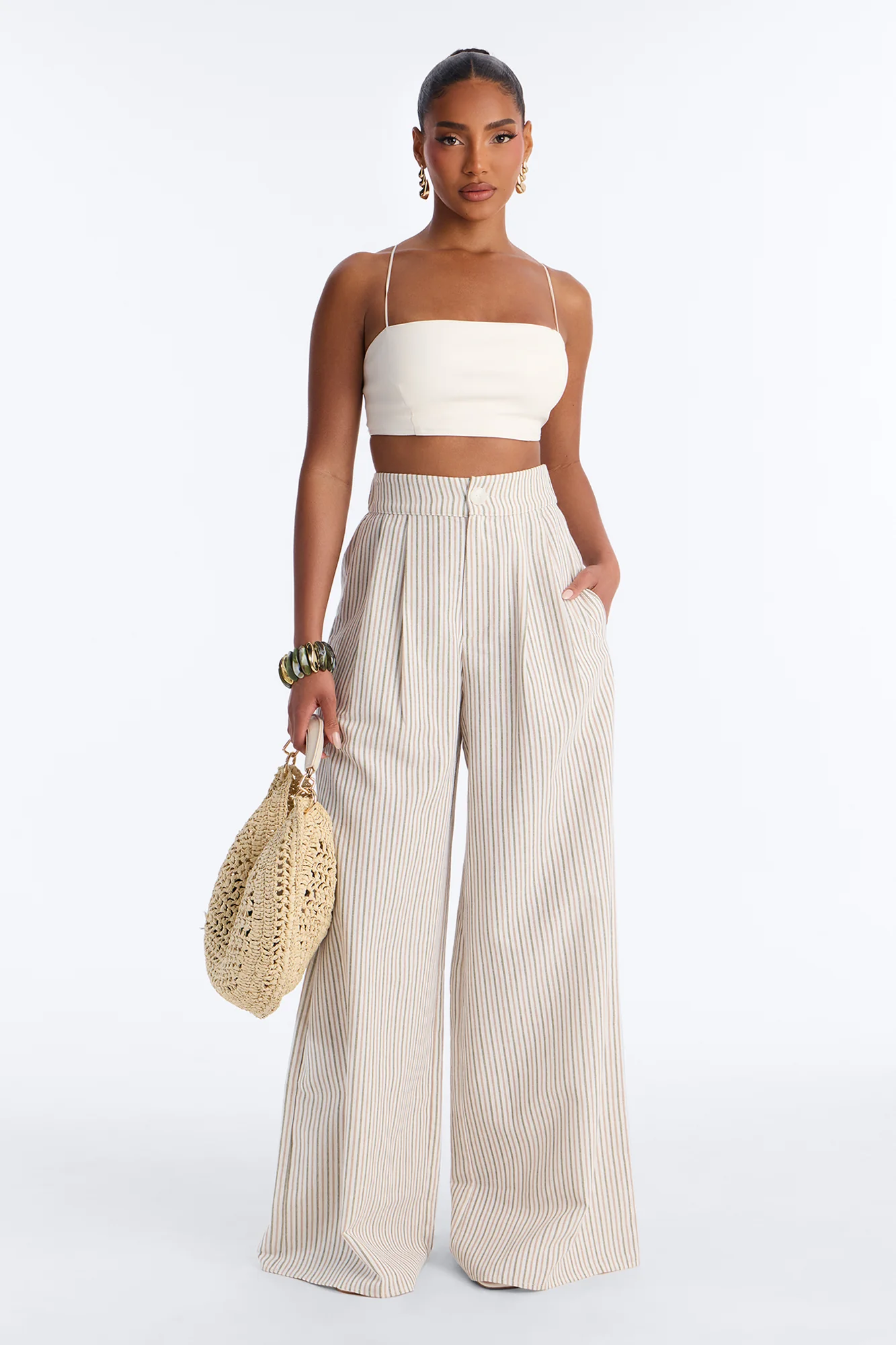 Ella Striped Linen Pant - Natural