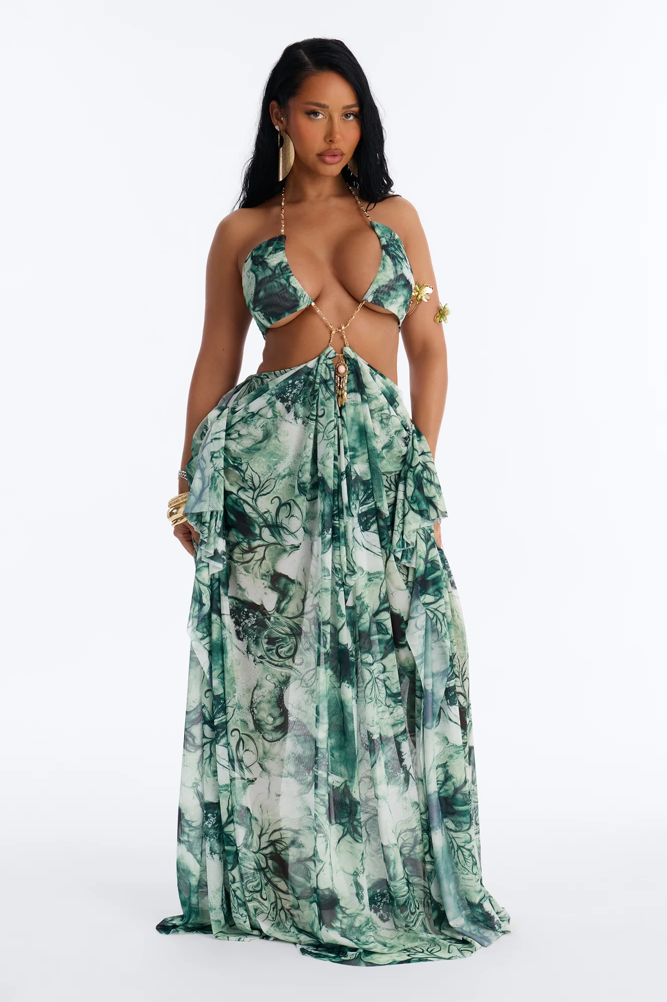 Ella Tie Dye Mesh Maxi Dress - Green