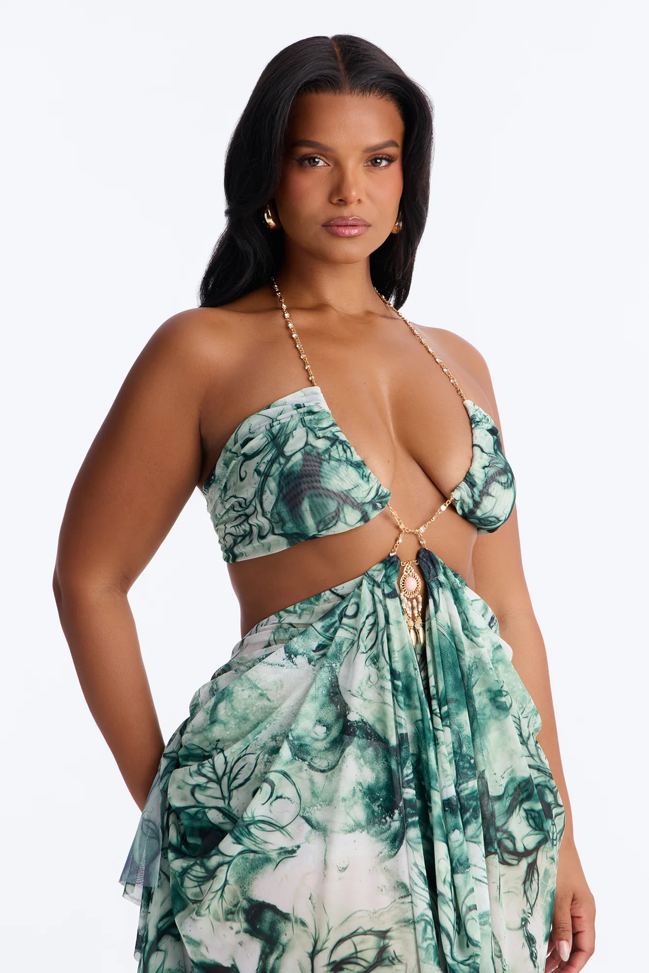 Ella Tie Dye Mesh Maxi Dress - Green - Image 6