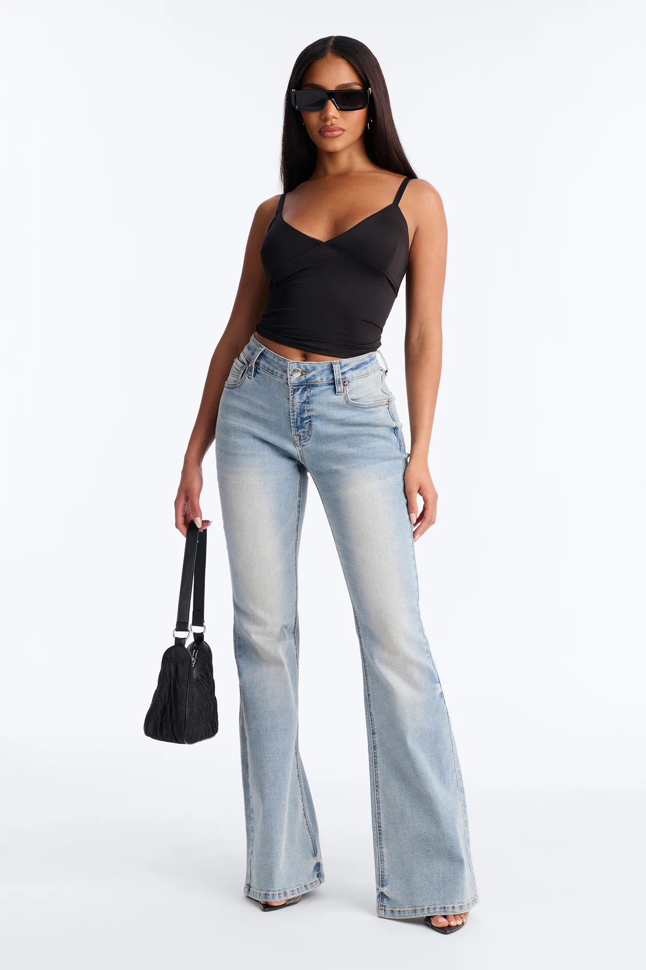 Ella V Neck Cami Top - Black - Image 2