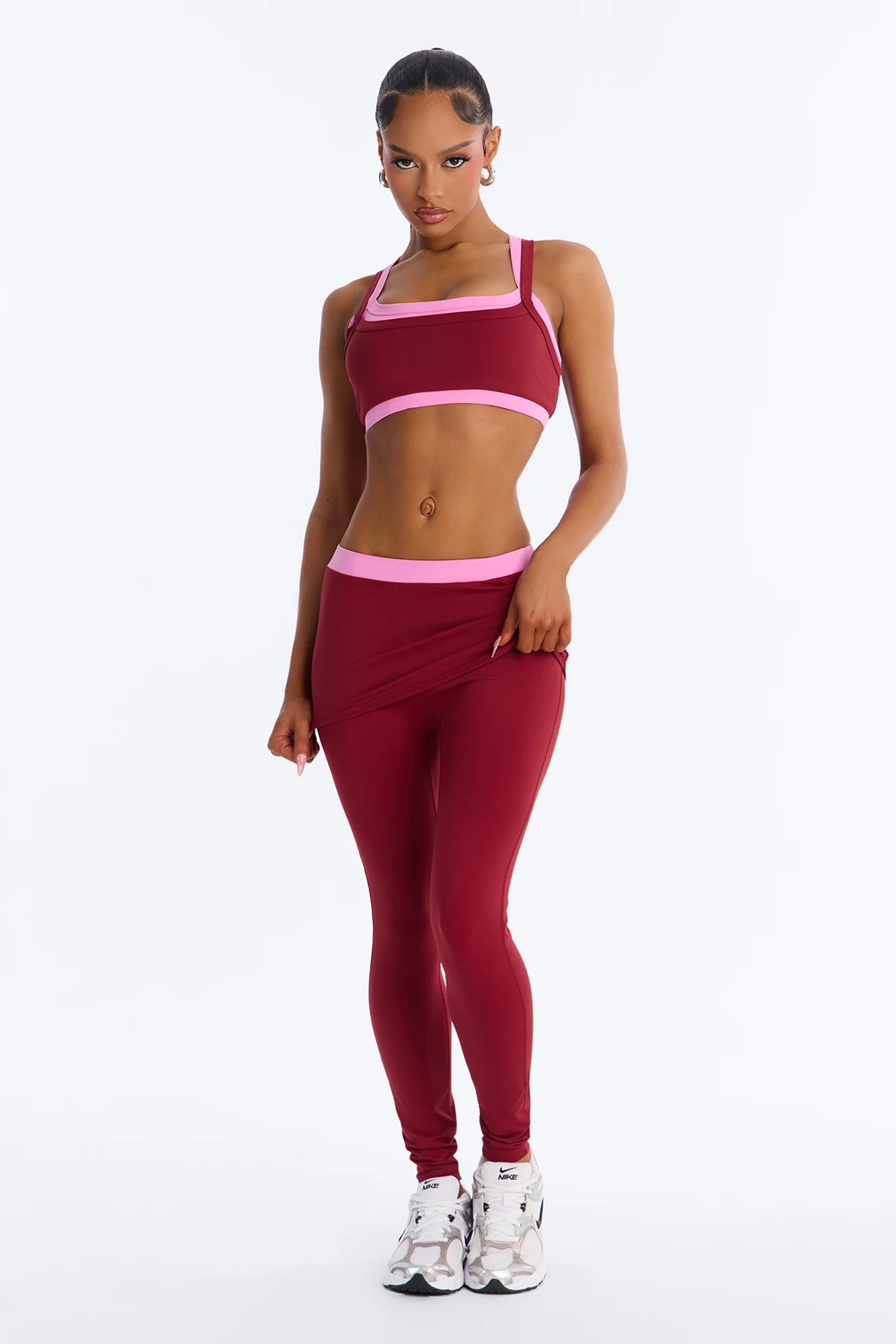 Ella Waistband Foldover Active Legging Set - Burgundy