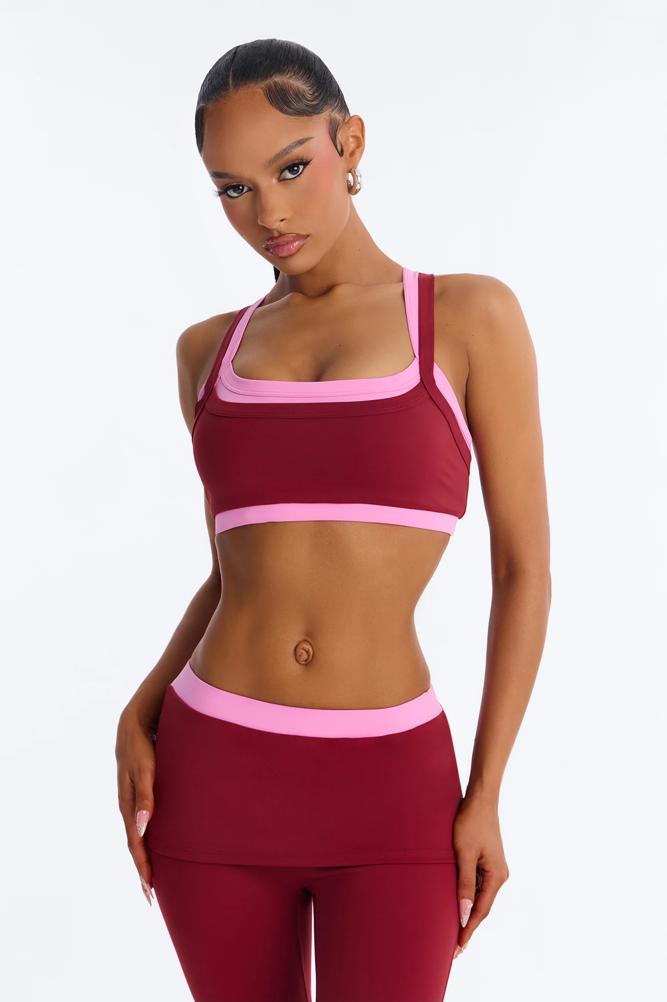 Ella Waistband Foldover Active Legging Set - Burgundy - Image 2