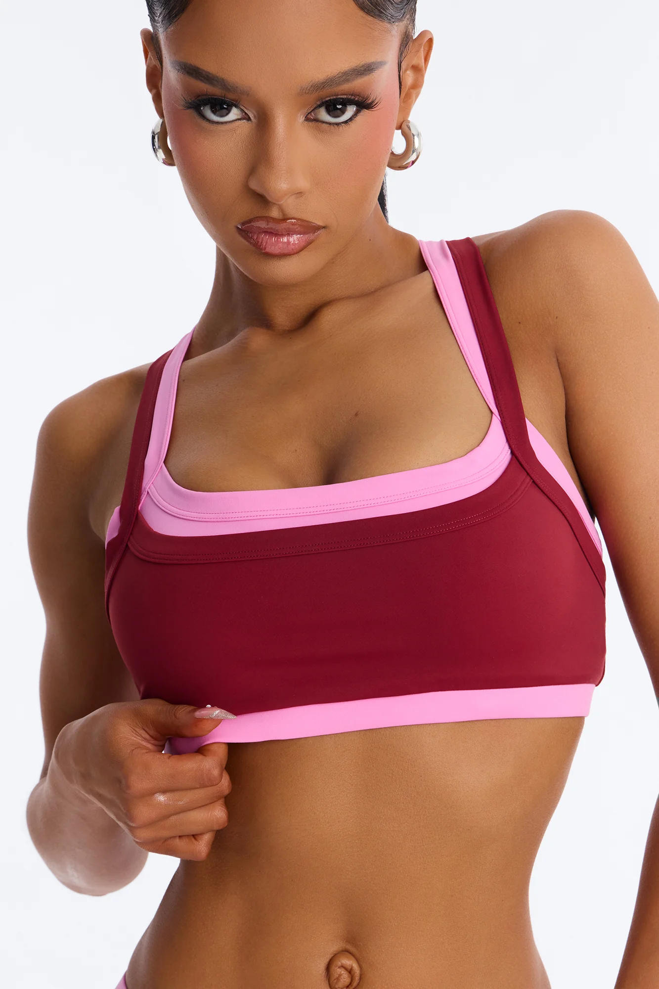 Ella Waistband Foldover Active Legging Set - Burgundy - Image 3