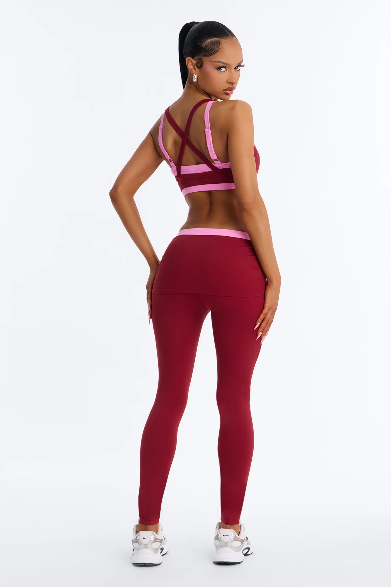 Ella Waistband Foldover Active Legging Set - Burgundy - Image 4