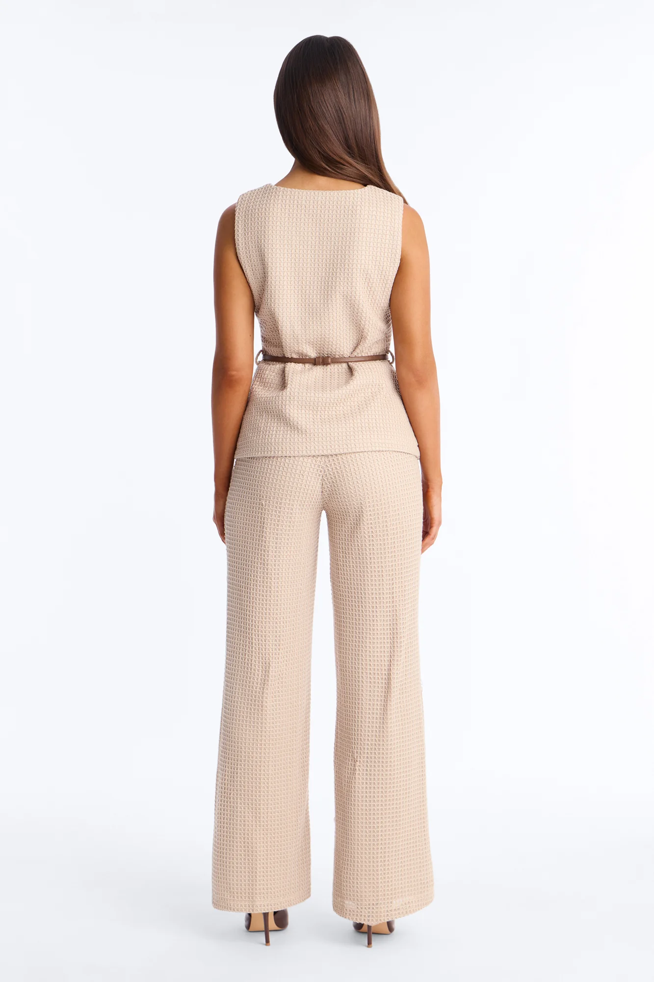 Ellie Belted Vest Pant Set - Taupe - Image 4