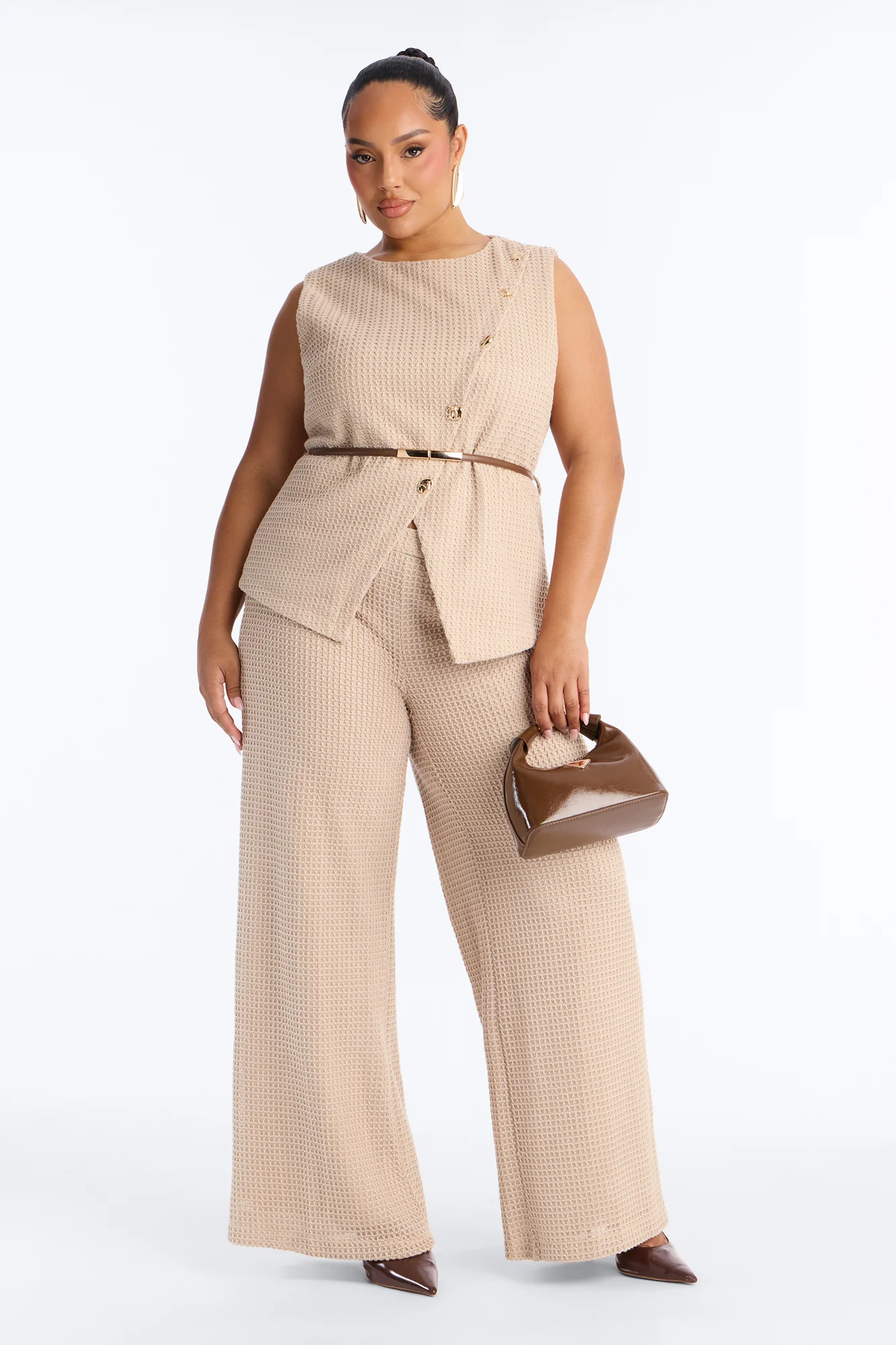 Ellie Belted Vest Pant Set - Taupe - Image 5