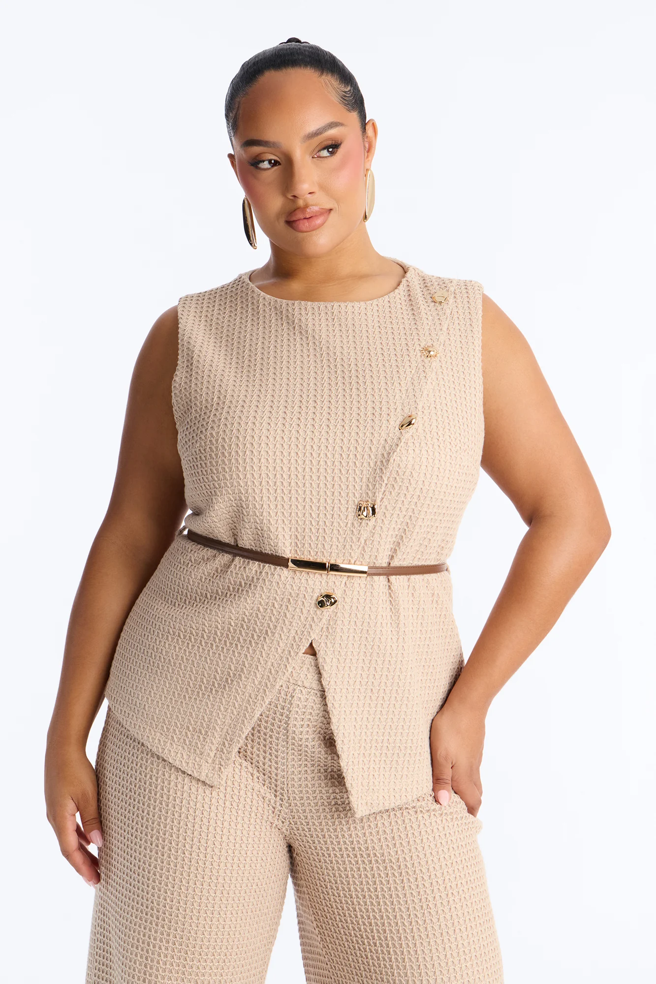 Ellie Belted Vest Pant Set - Taupe - Image 7
