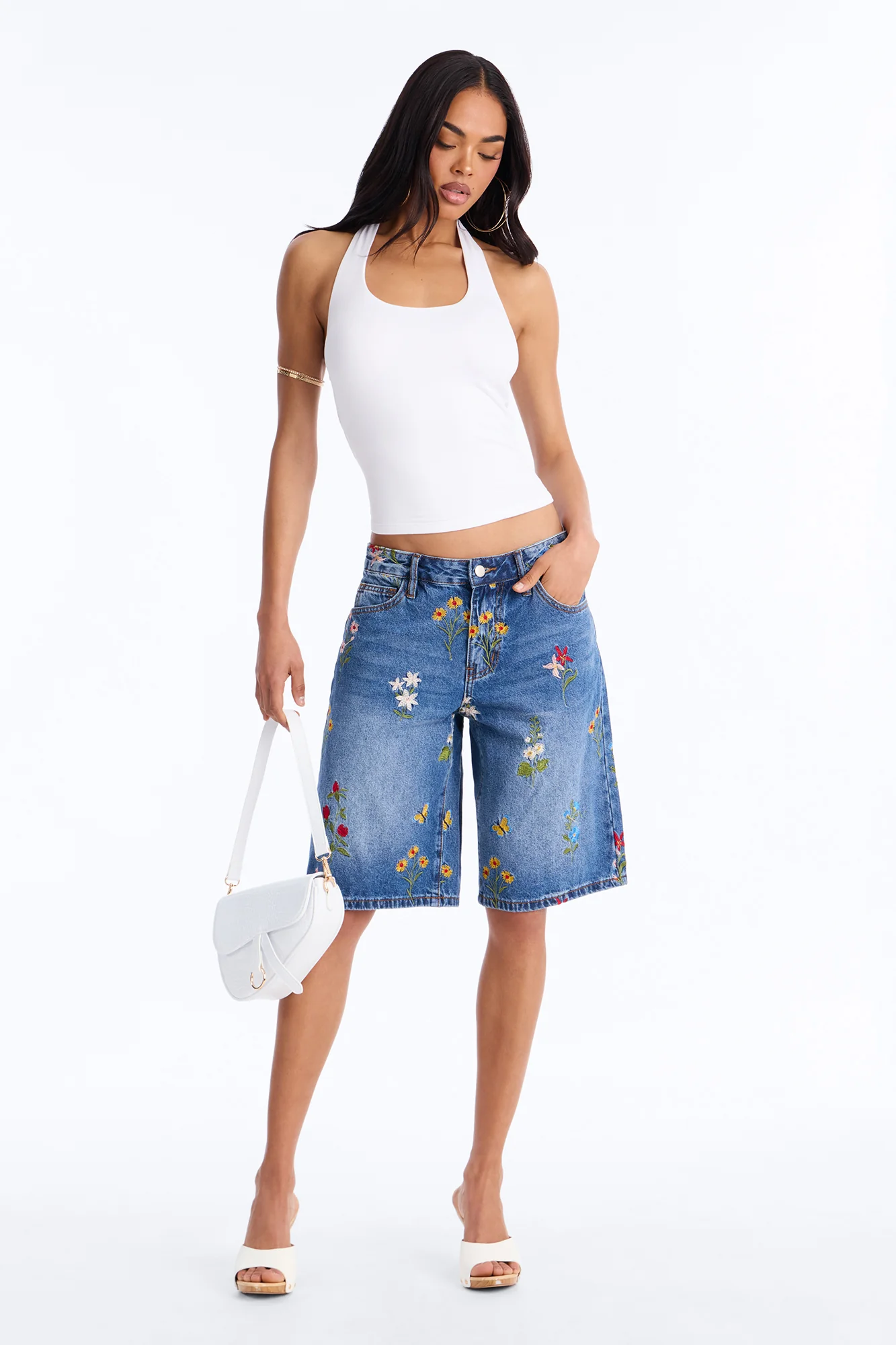 Ellie Double Lined Basic Halter Top - White - Image 2