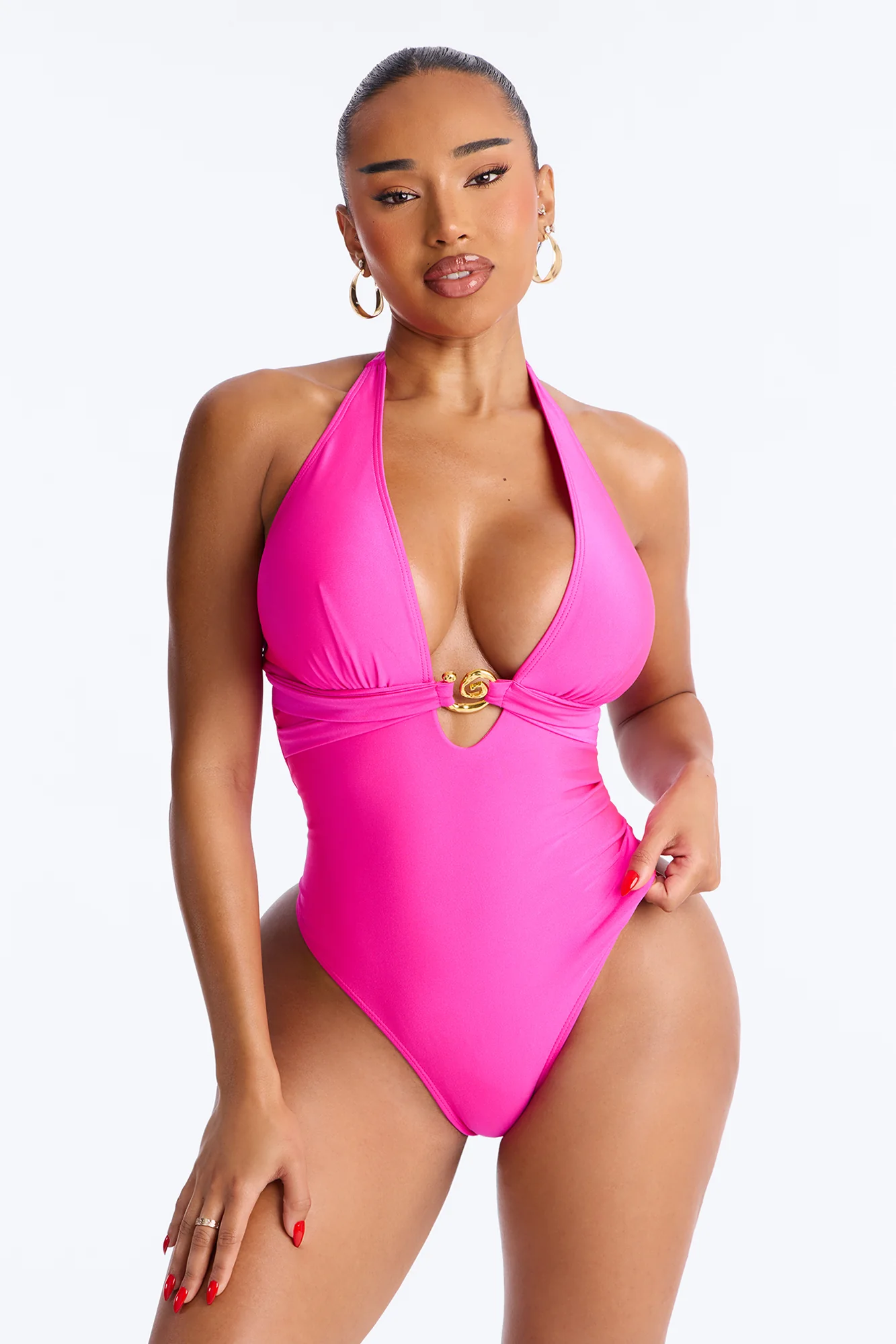 Ellie Plunge 1 Piece Swimsuit - Fuchsia