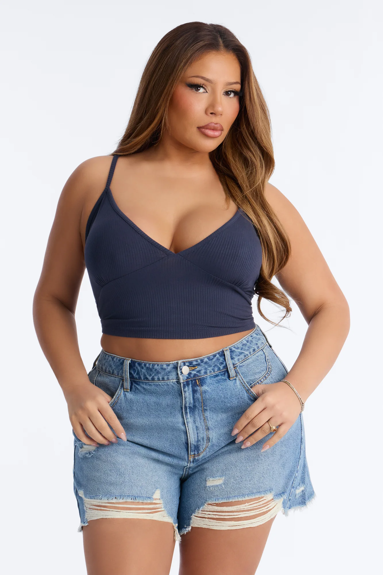 Ellie V Neck Cami Top - Navy - Image 5