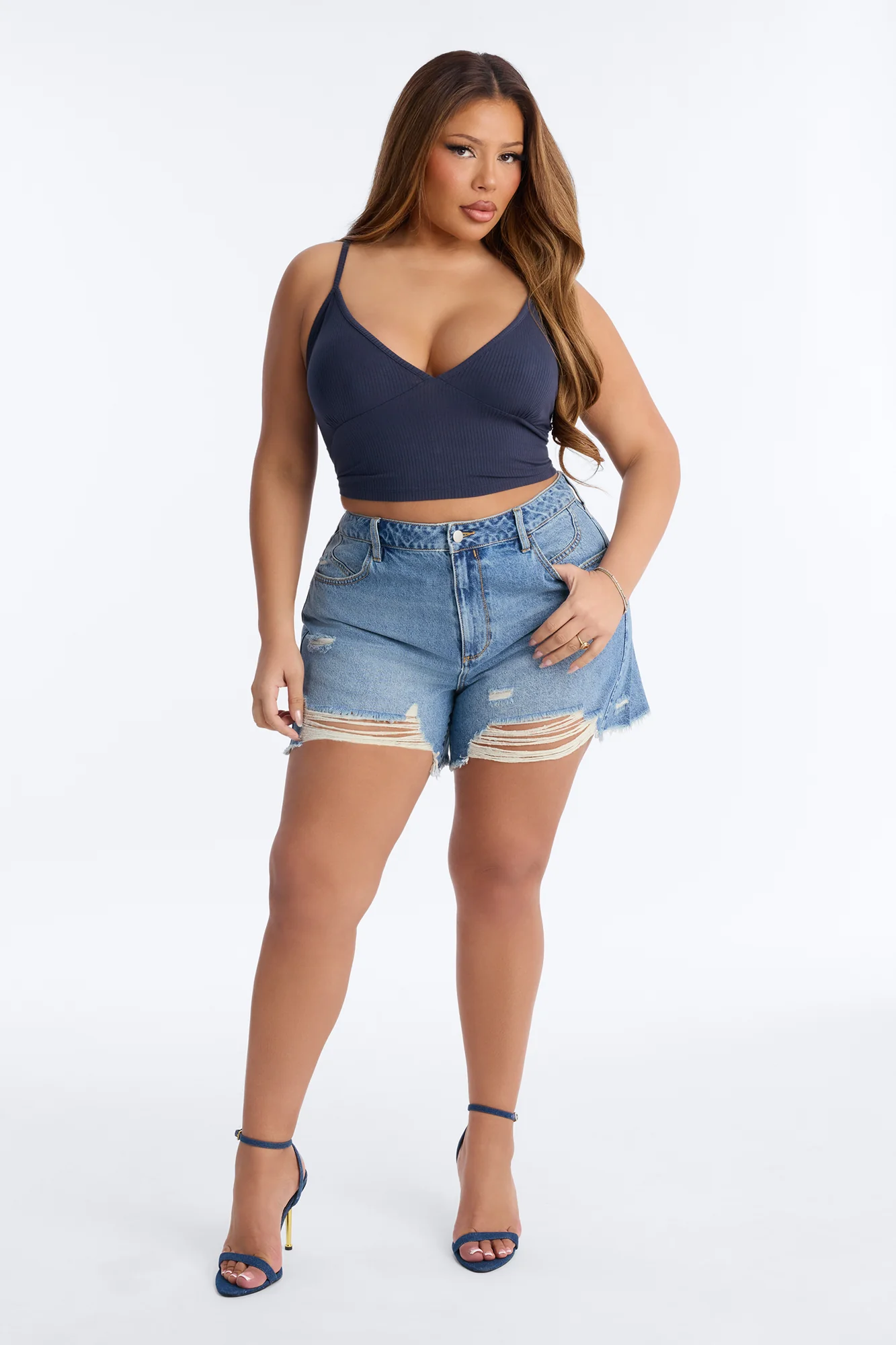 Ellie V Neck Cami Top - Navy - Image 6