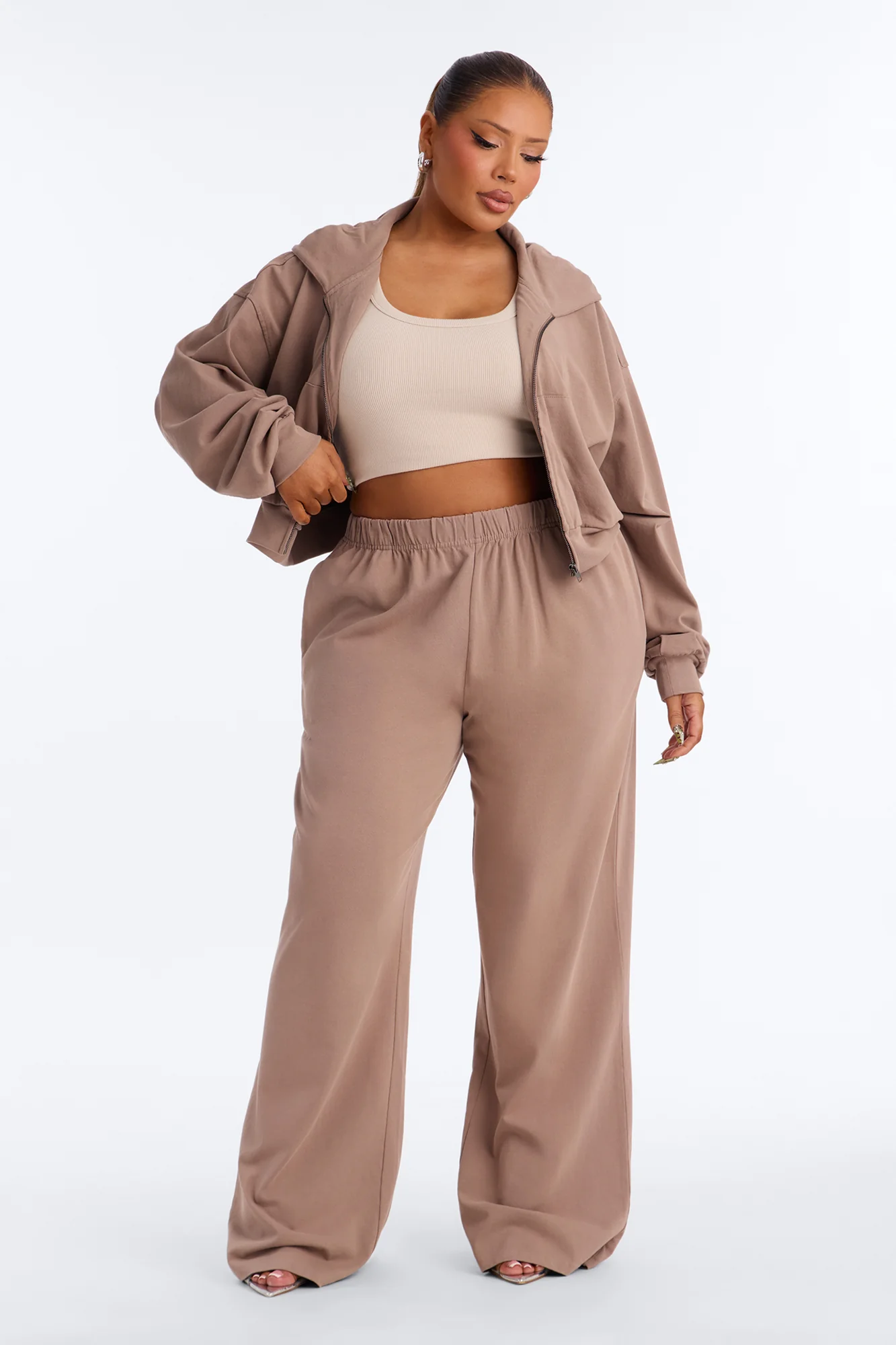 Ellie Wide Leg Pull On Pant - Taupe - Image 4