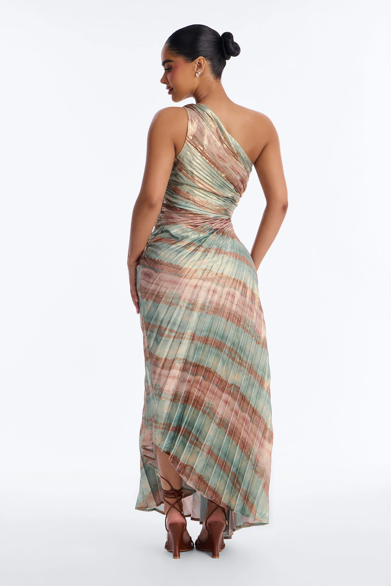 Elodie Metallic Pleated Gown - Sage/combo - Image 4