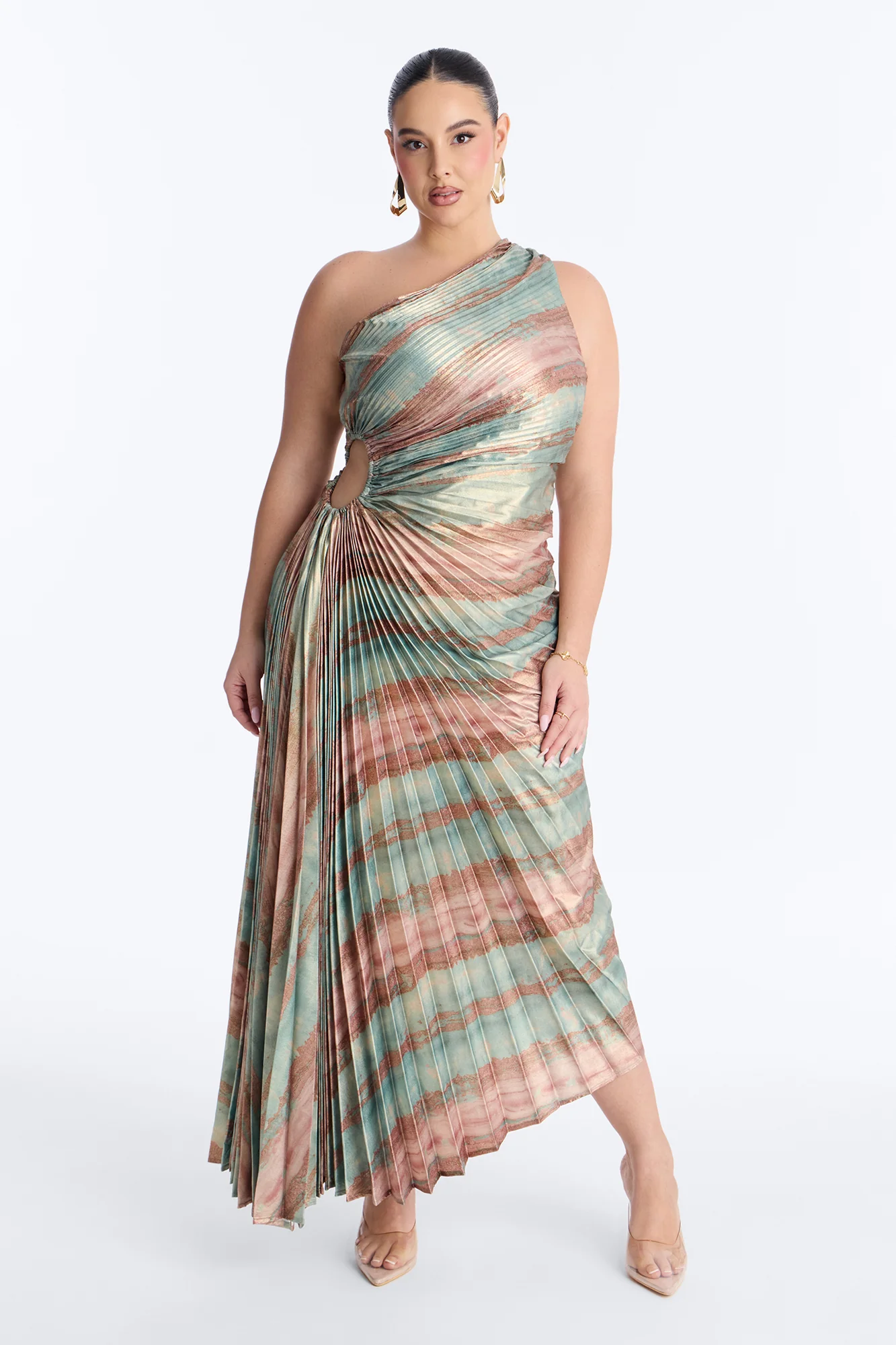 Elodie Metallic Pleated Gown - Sage/combo - Image 5