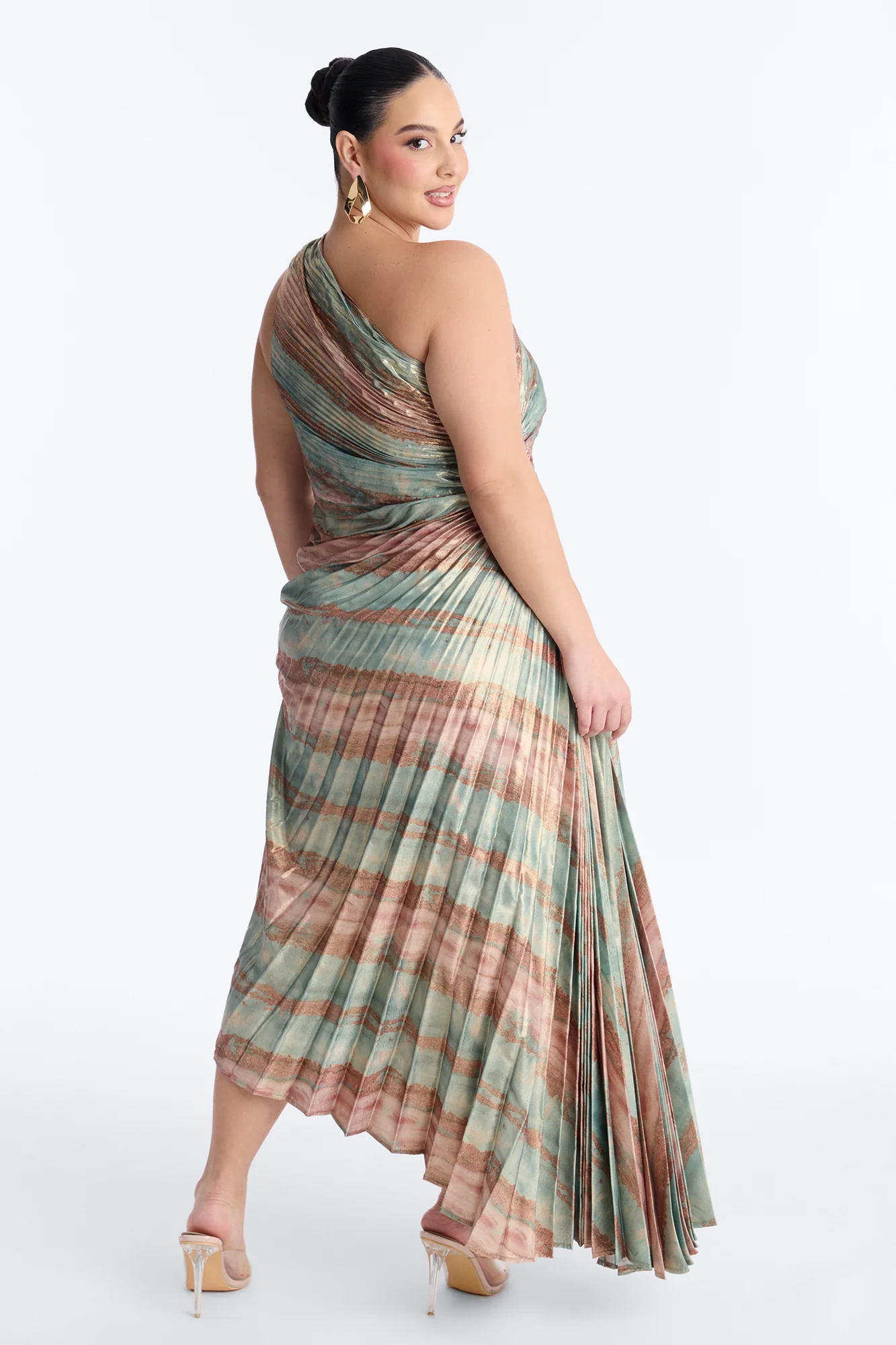 Elodie Metallic Pleated Gown - Sage/combo - Image 7