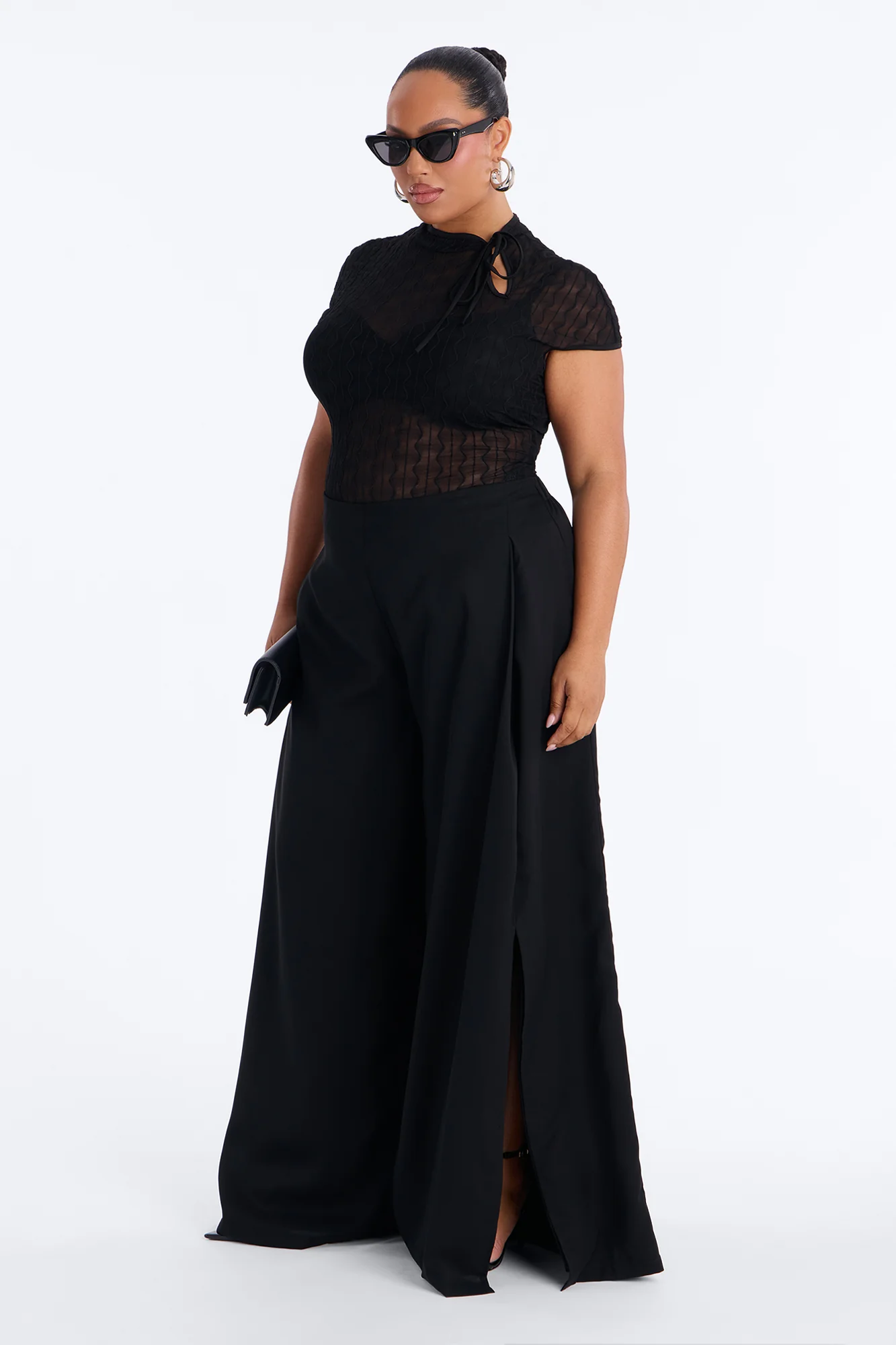 Elodie Mid Rise Super Wide Leg Crepe Pant 33″ - Black - Image 5