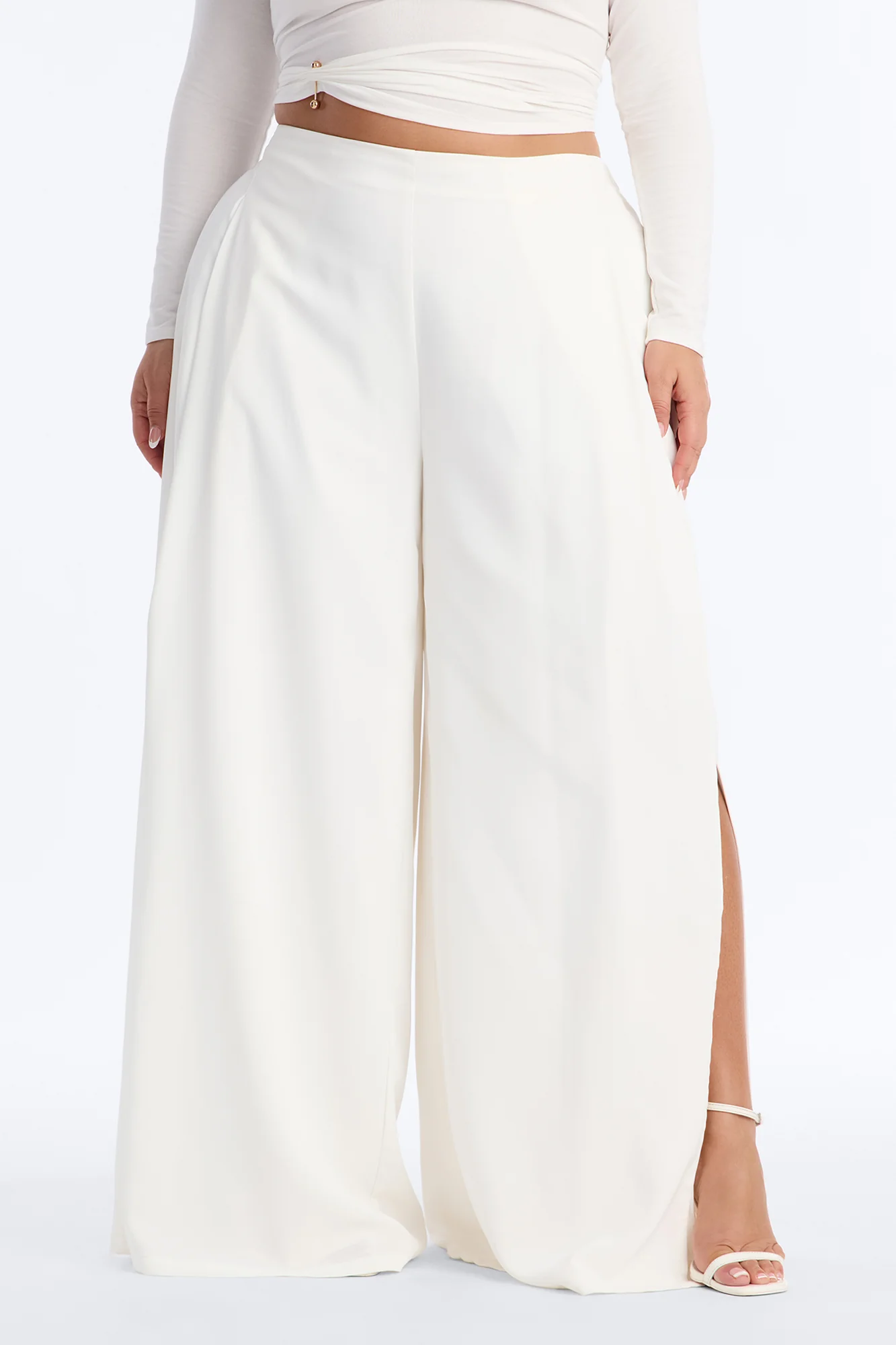 Elodie Mid Rise Super Wide Leg Crepe Pant 33″ - Ivory - Image 5